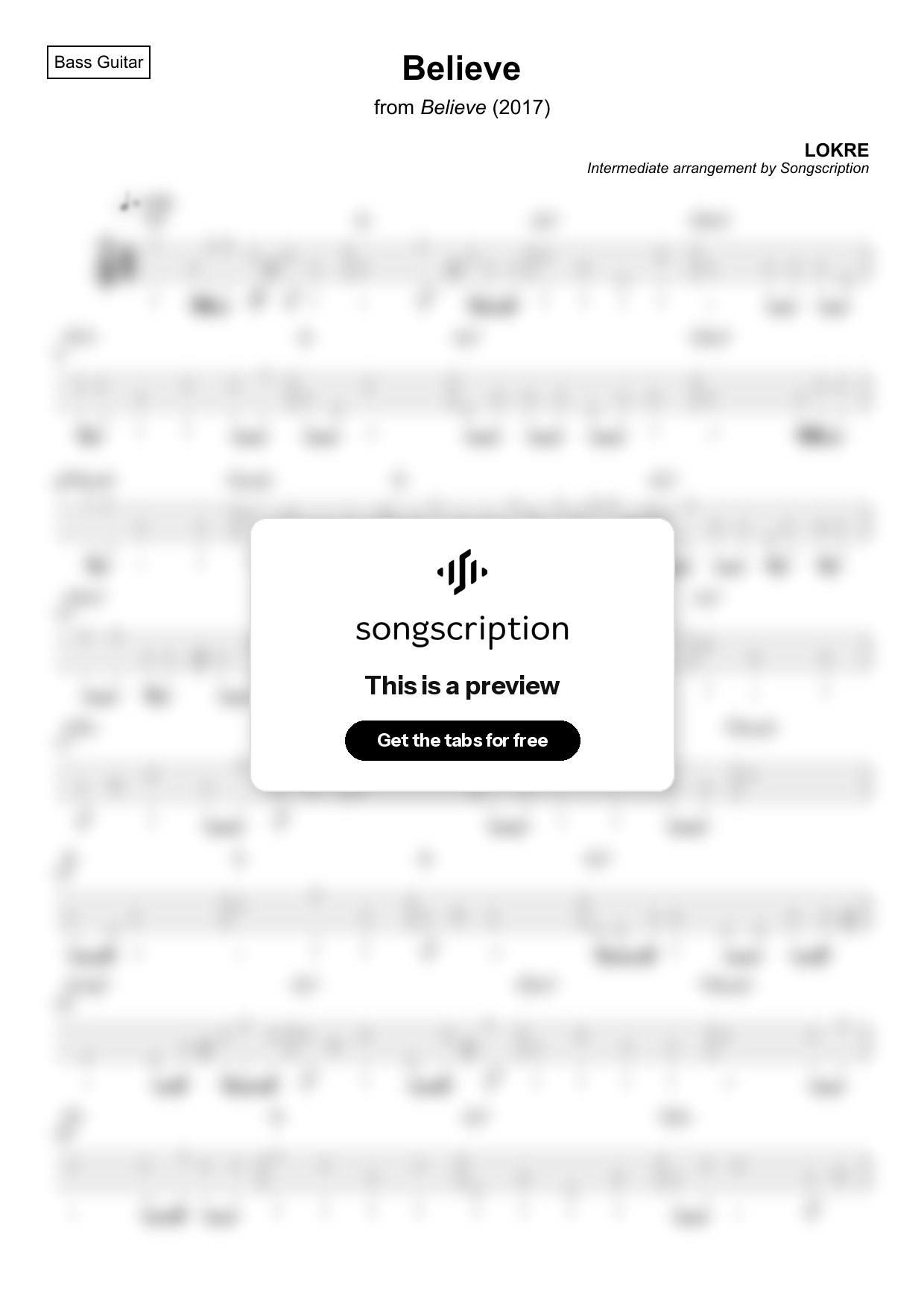 Intermediate Bass Guitar Tabs for "Believe" by LOKRE