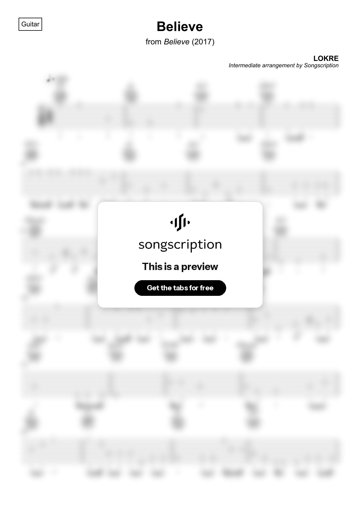 Intermediate Acoustic Guitar Tabs for "Believe" by LOKRE