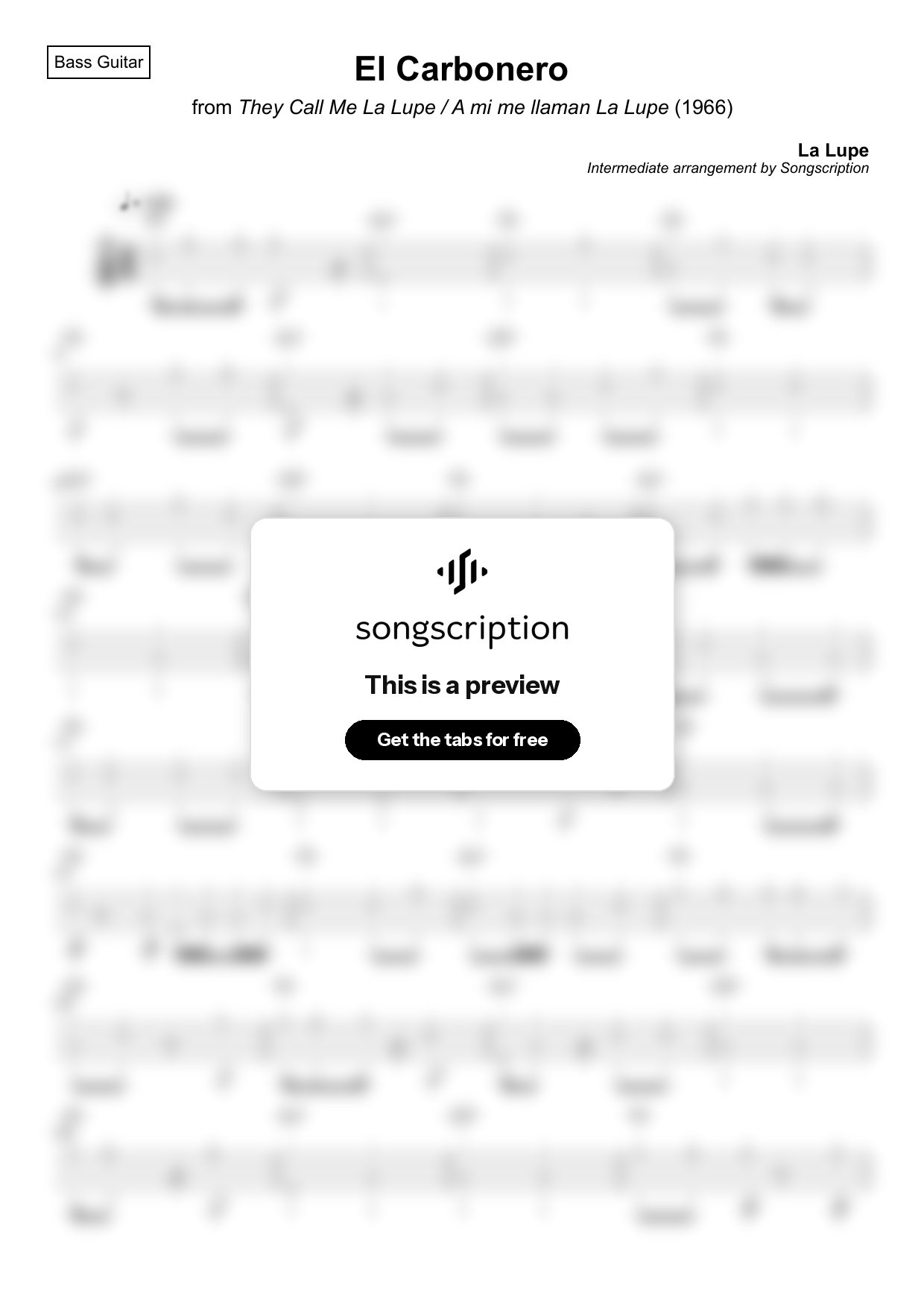 Intermediate Bass Guitar Tabs for "El Carbonero" by La Lupe