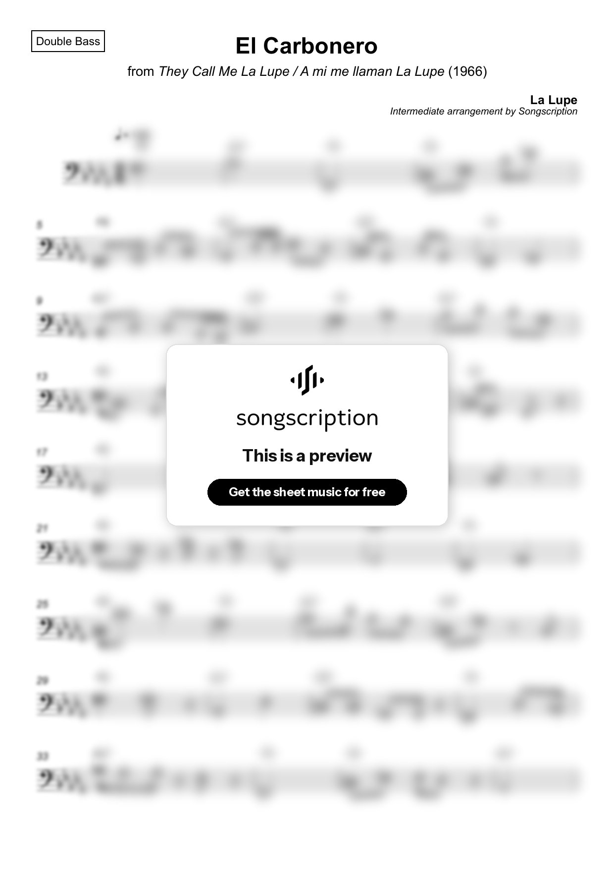 Intermediate Double Bass Sheet Music for "El Carbonero" by La Lupe
