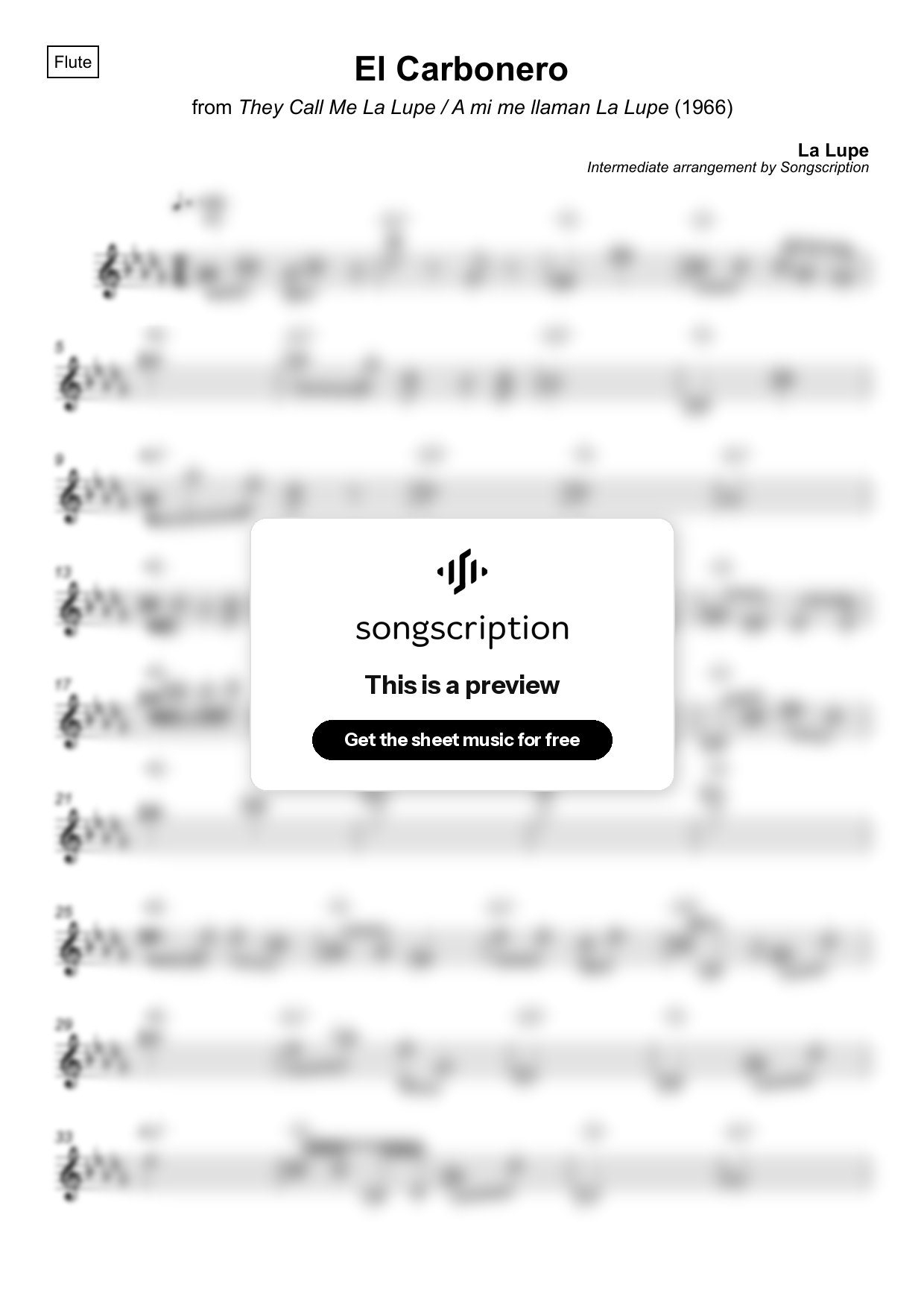 Intermediate Flute Sheet Music for "El Carbonero" by La Lupe