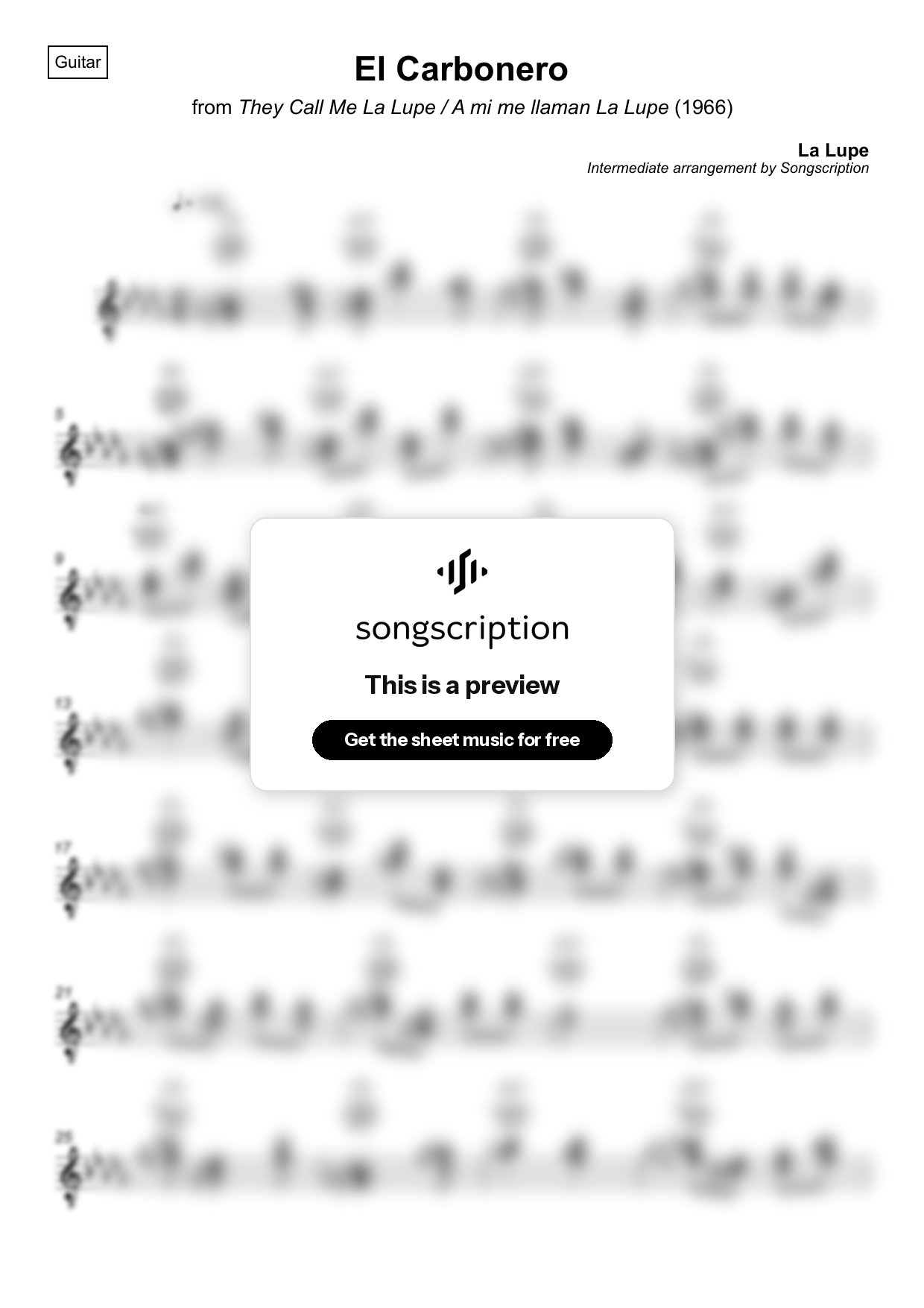 Intermediate Acoustic Guitar Sheet Music for "El Carbonero" by La Lupe