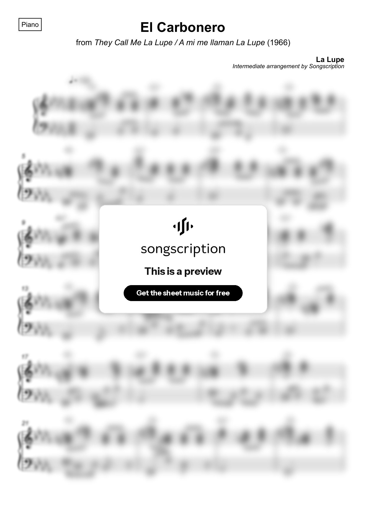 Intermediate Piano Sheet Music for "El Carbonero" by La Lupe
