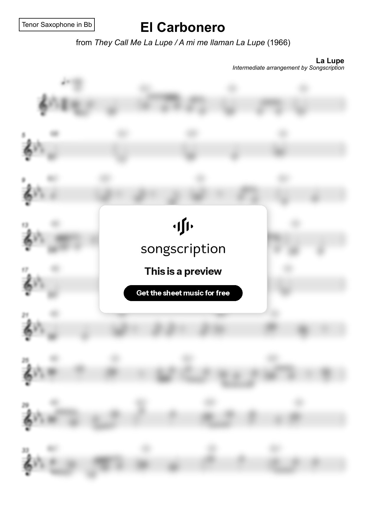 Intermediate Tenor Sax Sheet Music for "El Carbonero" by La Lupe