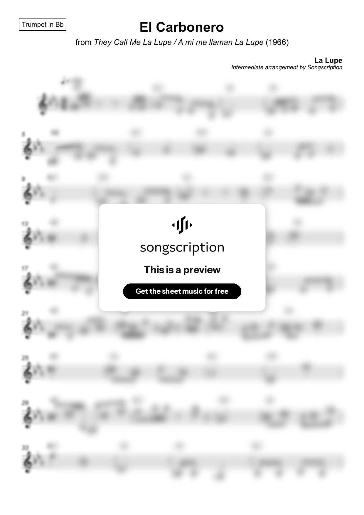 Intermediate Trumpet Sheet Music for "El Carbonero" by La Lupe