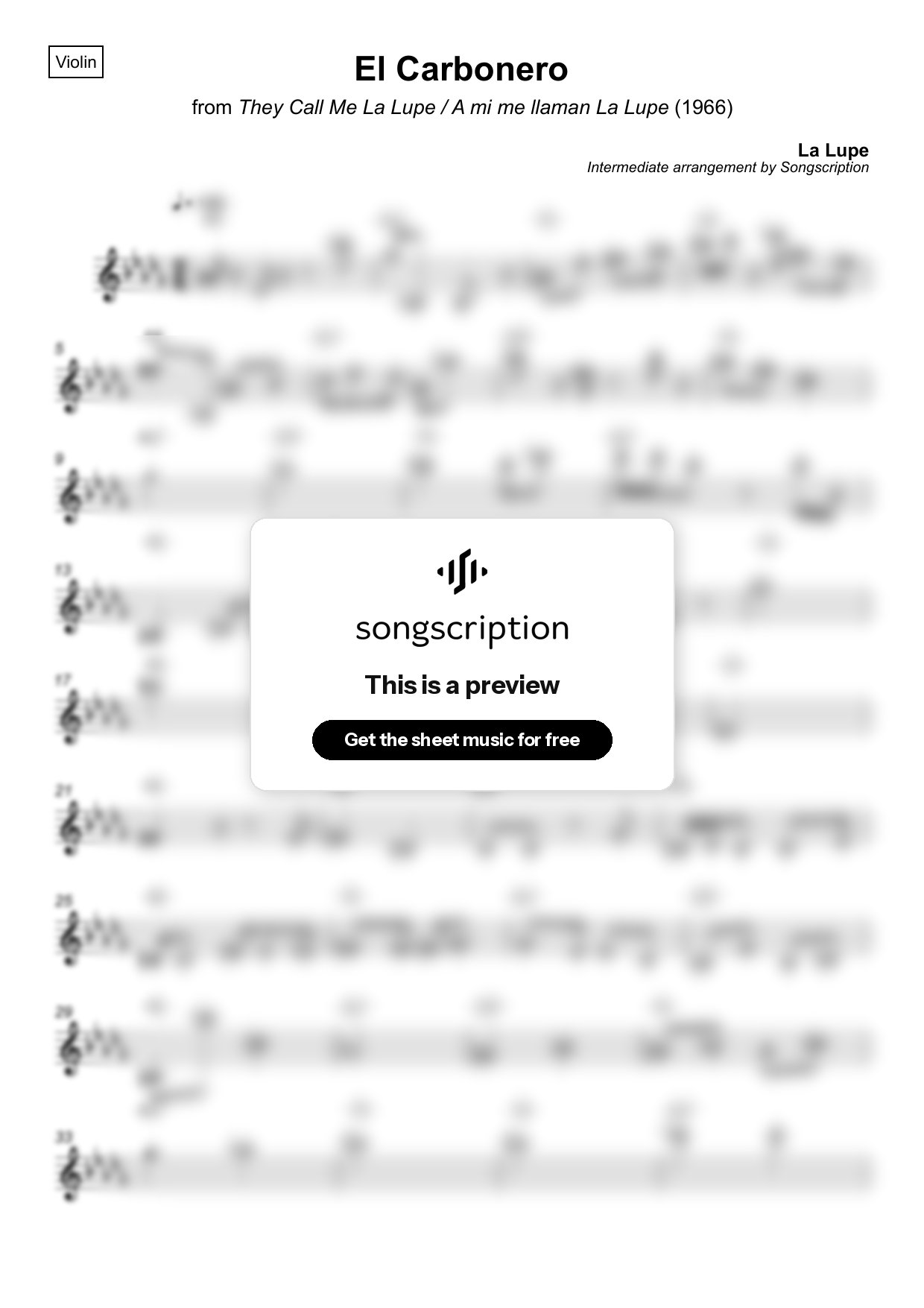 Intermediate Violin Sheet Music for "El Carbonero" by La Lupe