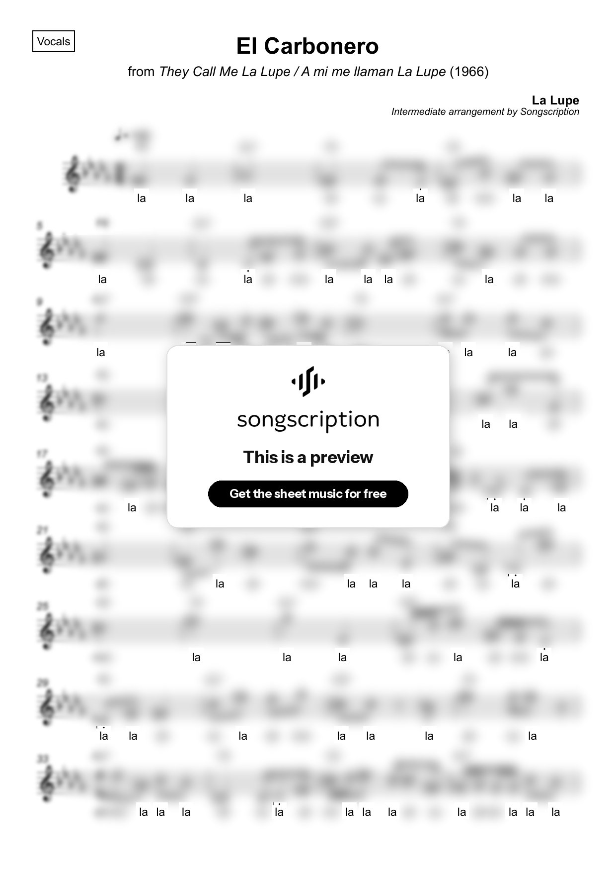 Intermediate Vocals Sheet Music for "El Carbonero" by La Lupe