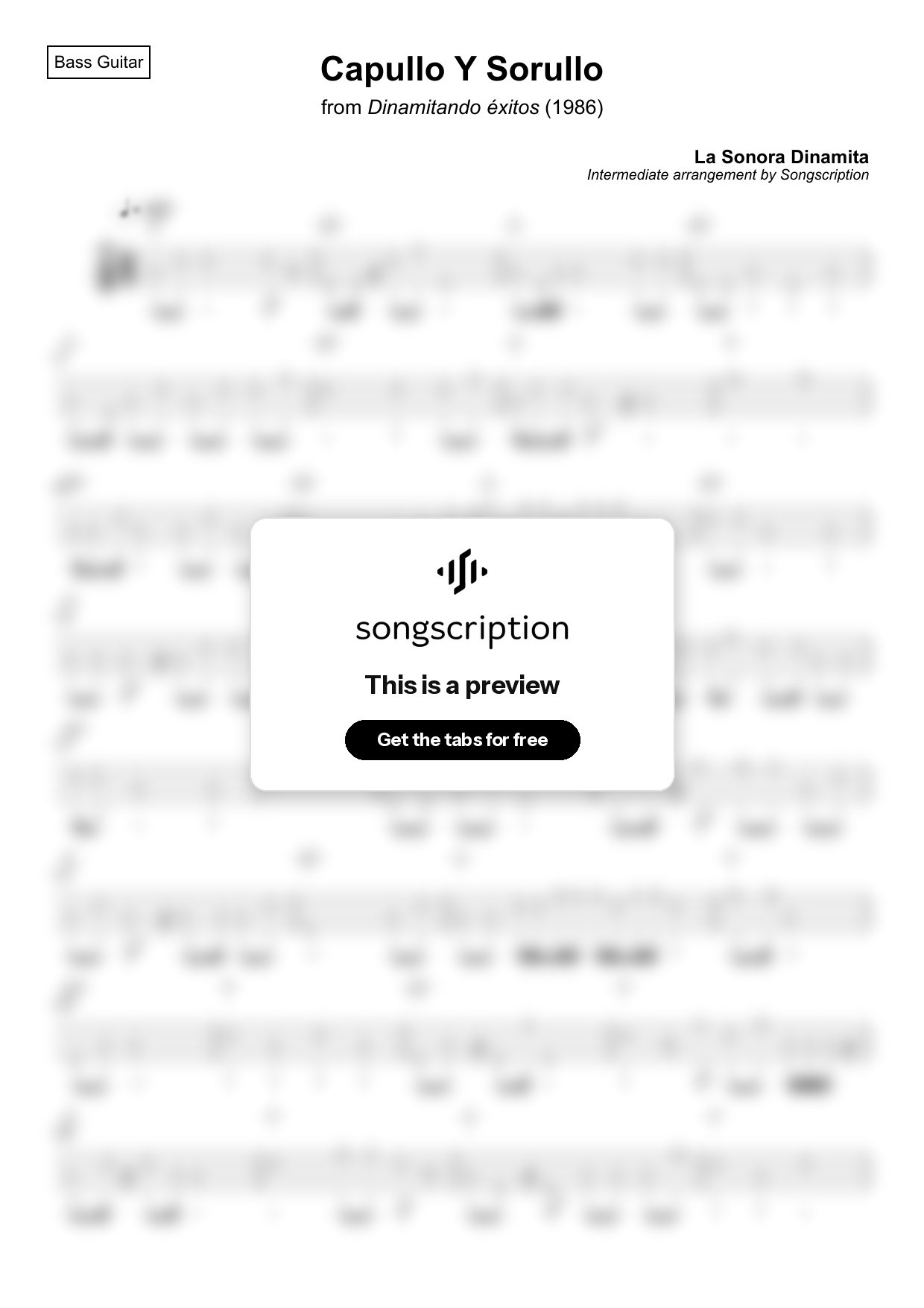 Intermediate Bass Guitar Tabs for "Capullo Y Sorullo" by La Sonora Dinamita