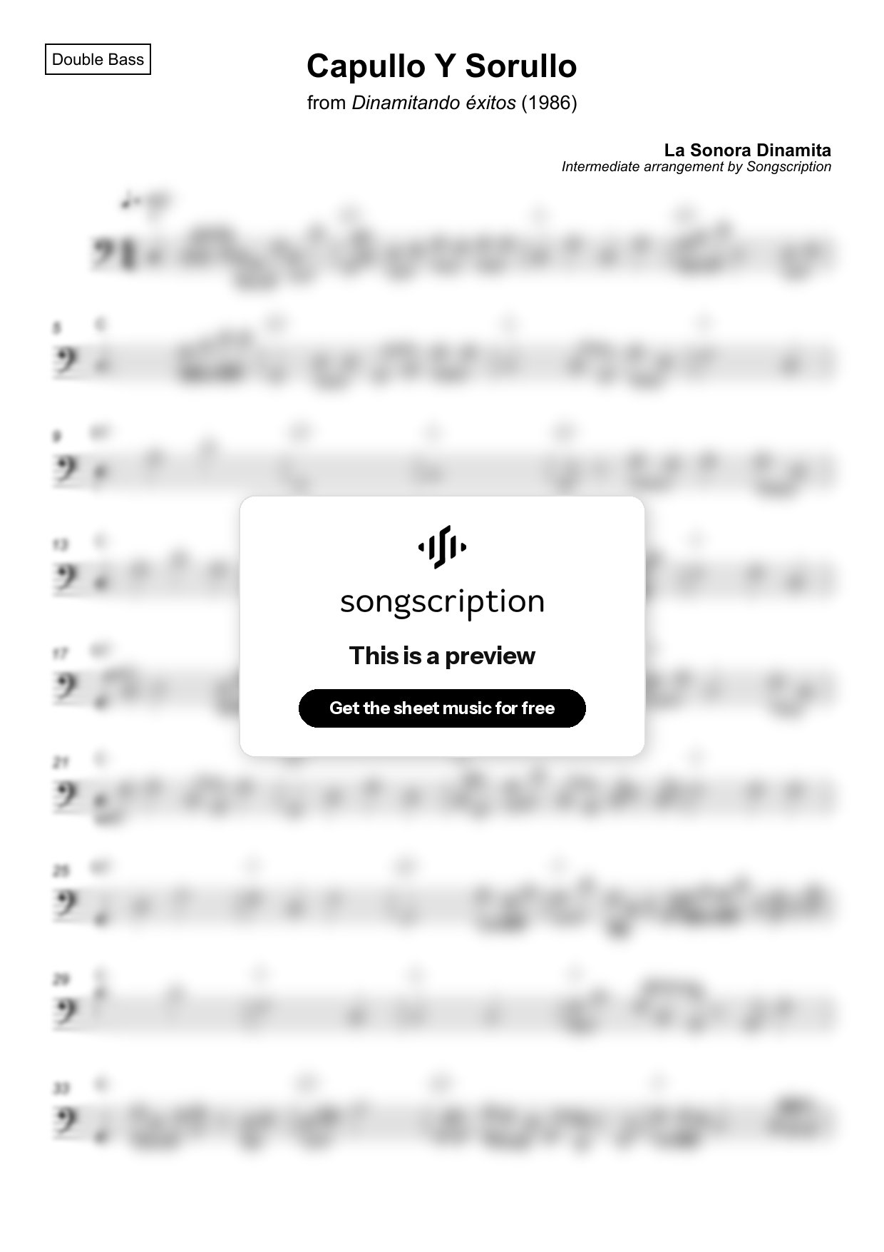 Intermediate Double Bass Sheet Music for "Capullo Y Sorullo" by La Sonora Dinamita