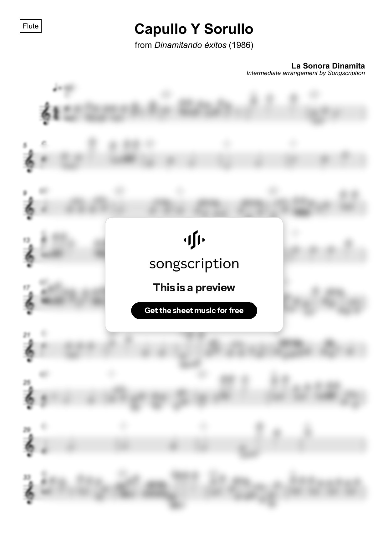 Intermediate Flute Sheet Music for "Capullo Y Sorullo" by La Sonora Dinamita