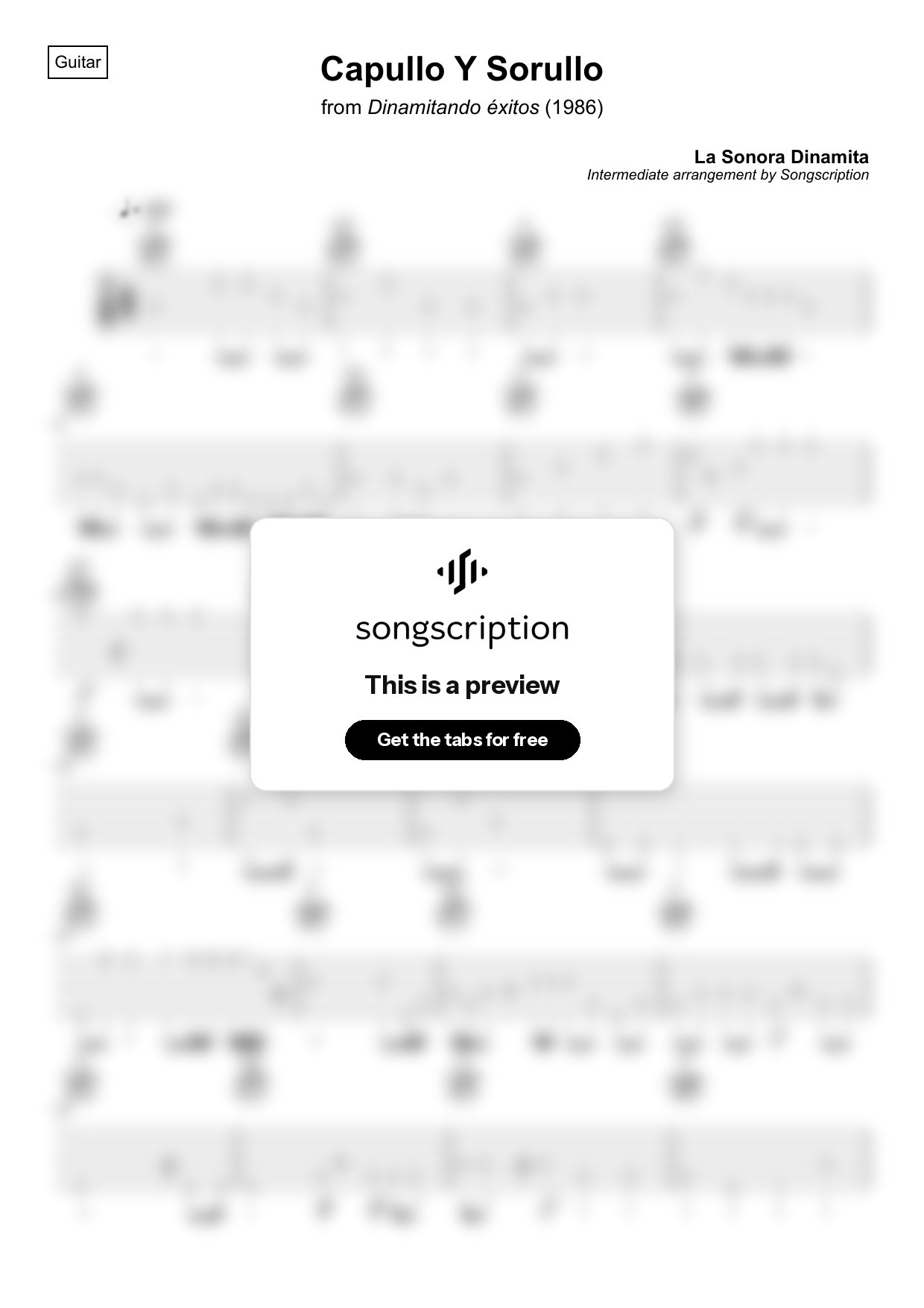 Intermediate Acoustic Guitar Tabs for "Capullo Y Sorullo" by La Sonora Dinamita