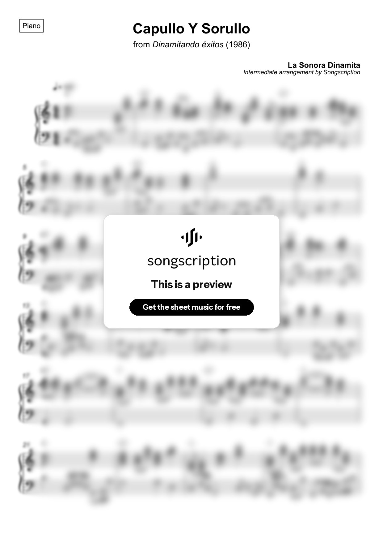 Intermediate Piano Sheet Music for "Capullo Y Sorullo" by La Sonora Dinamita