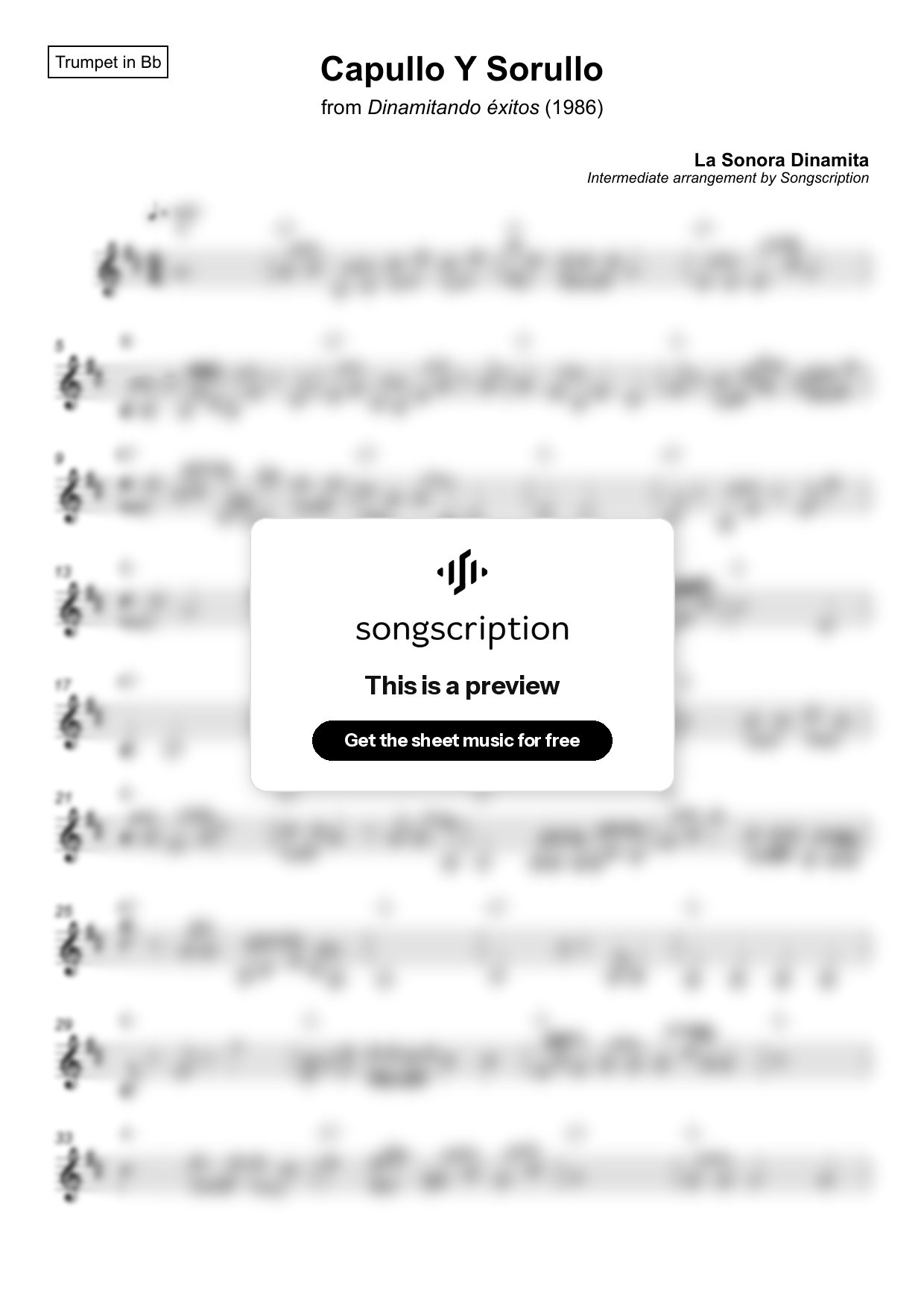 Intermediate Trumpet Sheet Music for "Capullo Y Sorullo" by La Sonora Dinamita