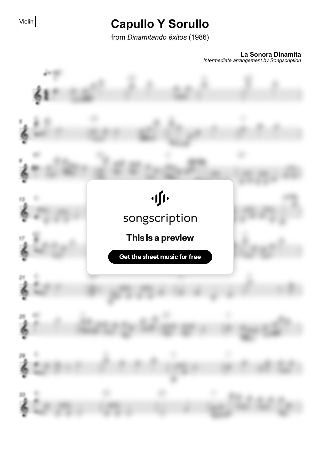 Intermediate Violin Sheet Music for "Capullo Y Sorullo" by La Sonora Dinamita