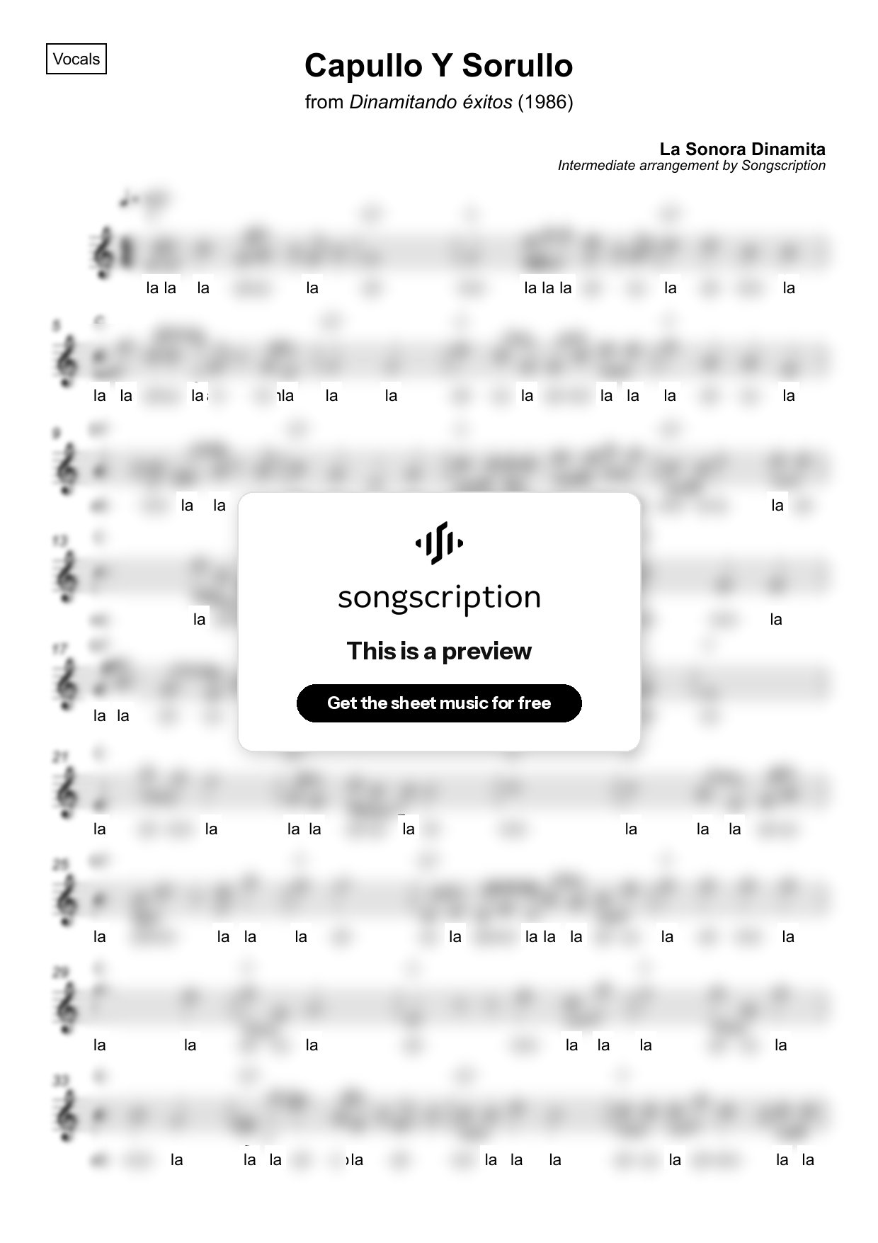 Intermediate Vocals Sheet Music for "Capullo Y Sorullo" by La Sonora Dinamita