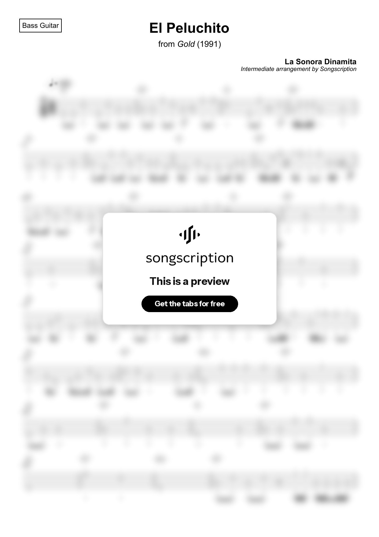 Intermediate Bass Guitar Tabs for "El Peluchito" by La Sonora Dinamita