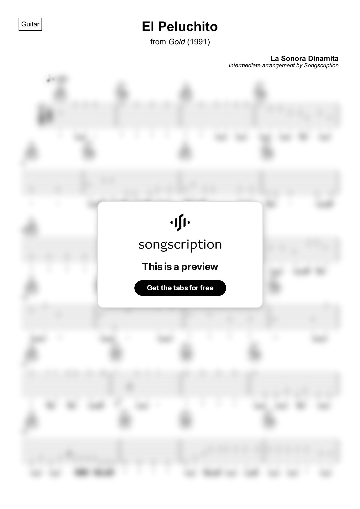 Intermediate Acoustic Guitar Tabs for "El Peluchito" by La Sonora Dinamita