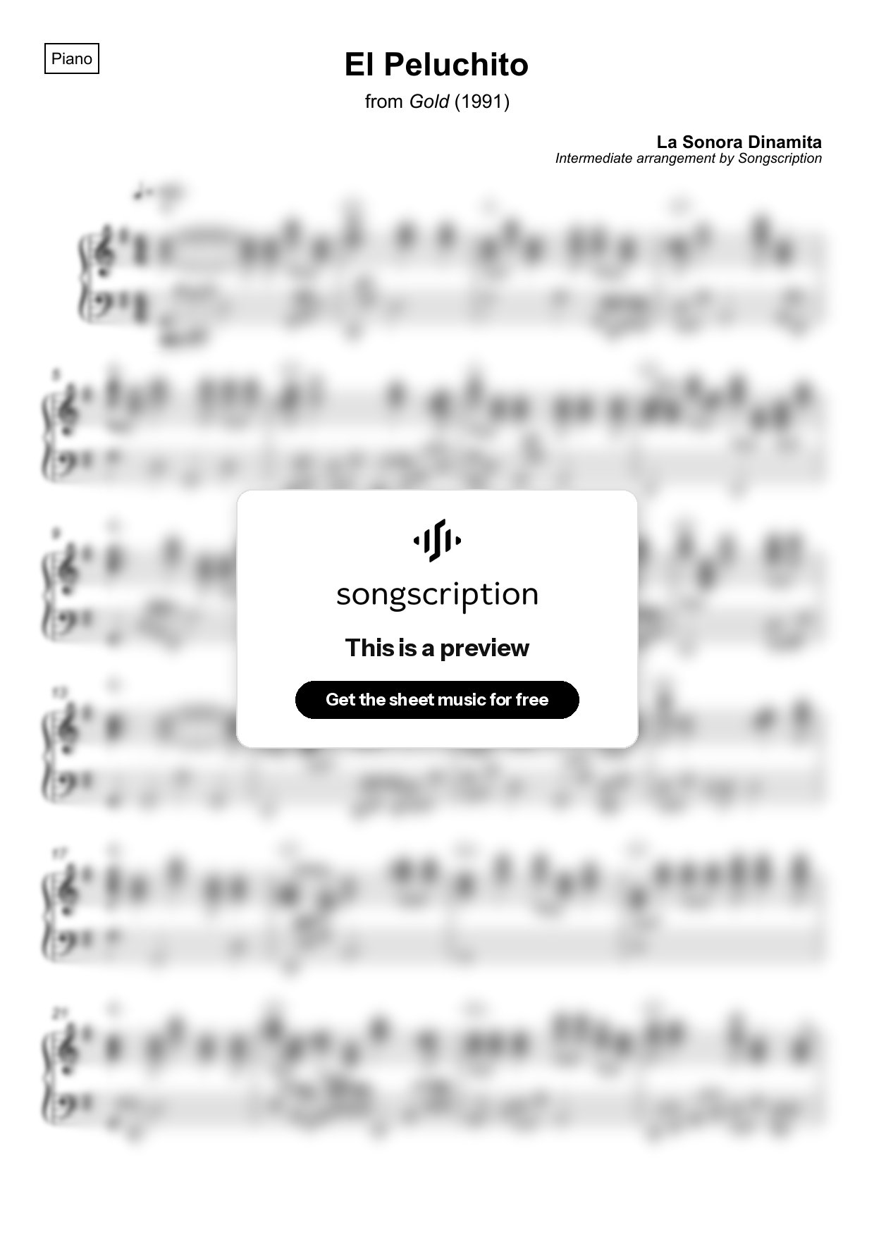 Intermediate Piano Sheet Music for "El Peluchito" by La Sonora Dinamita