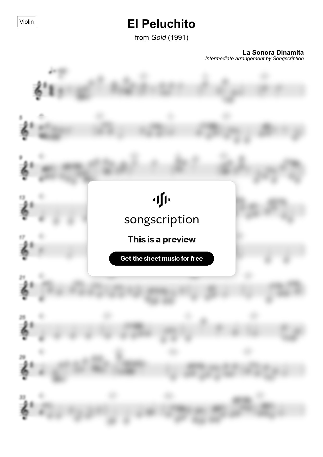 Intermediate Violin Sheet Music for "El Peluchito" by La Sonora Dinamita