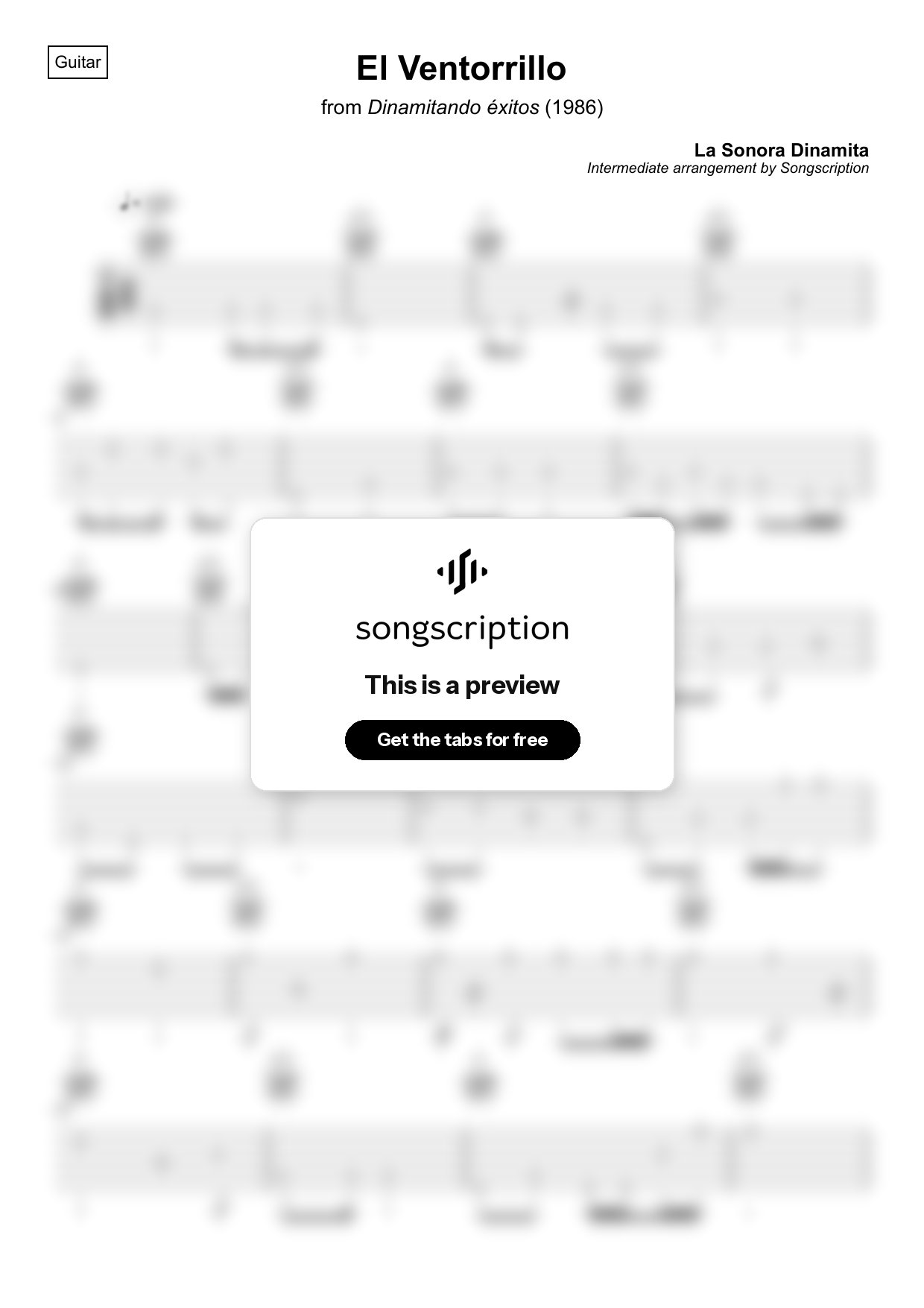 Intermediate Acoustic Guitar Tabs for "El Ventorrillo" by La Sonora Dinamita