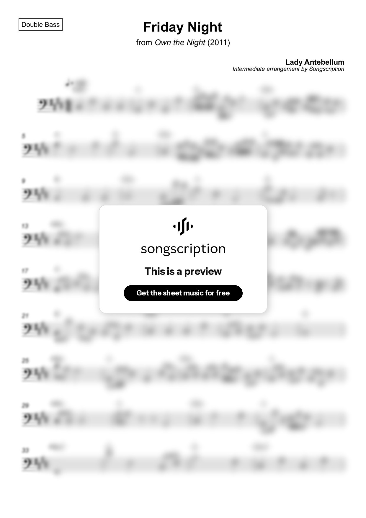 Intermediate Double Bass Sheet Music for "Friday Night" by Lady Antebellum