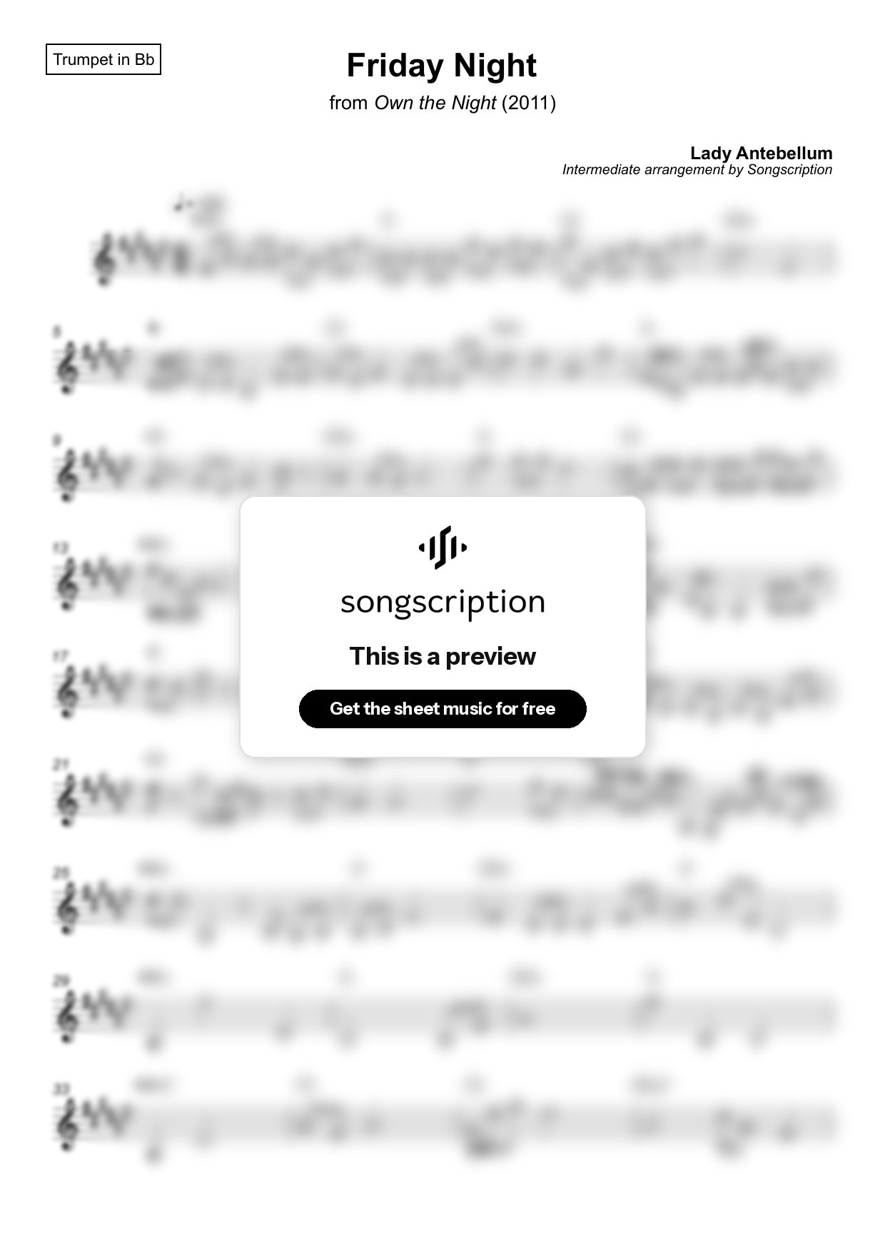 Intermediate Trumpet Sheet Music for "Friday Night" by Lady Antebellum