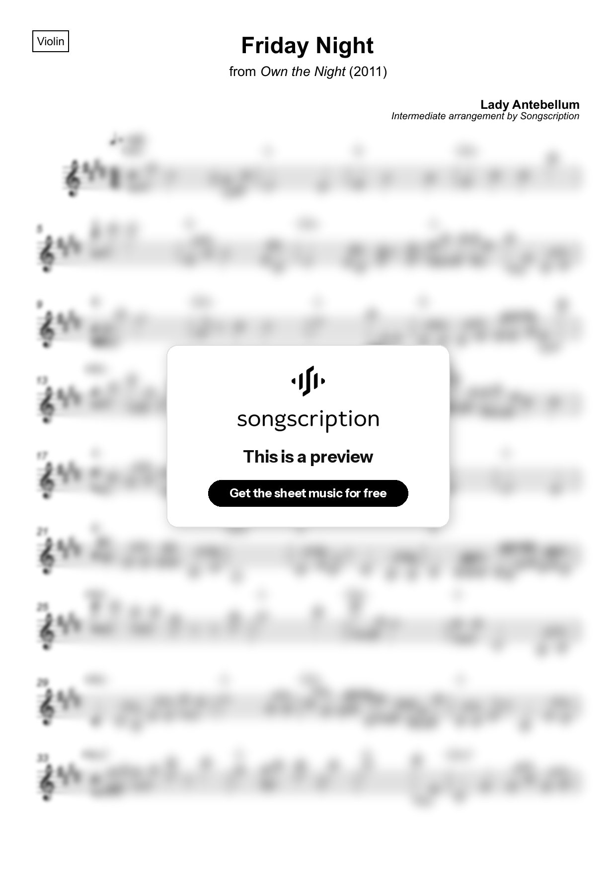 Intermediate Violin Sheet Music for "Friday Night" by Lady Antebellum