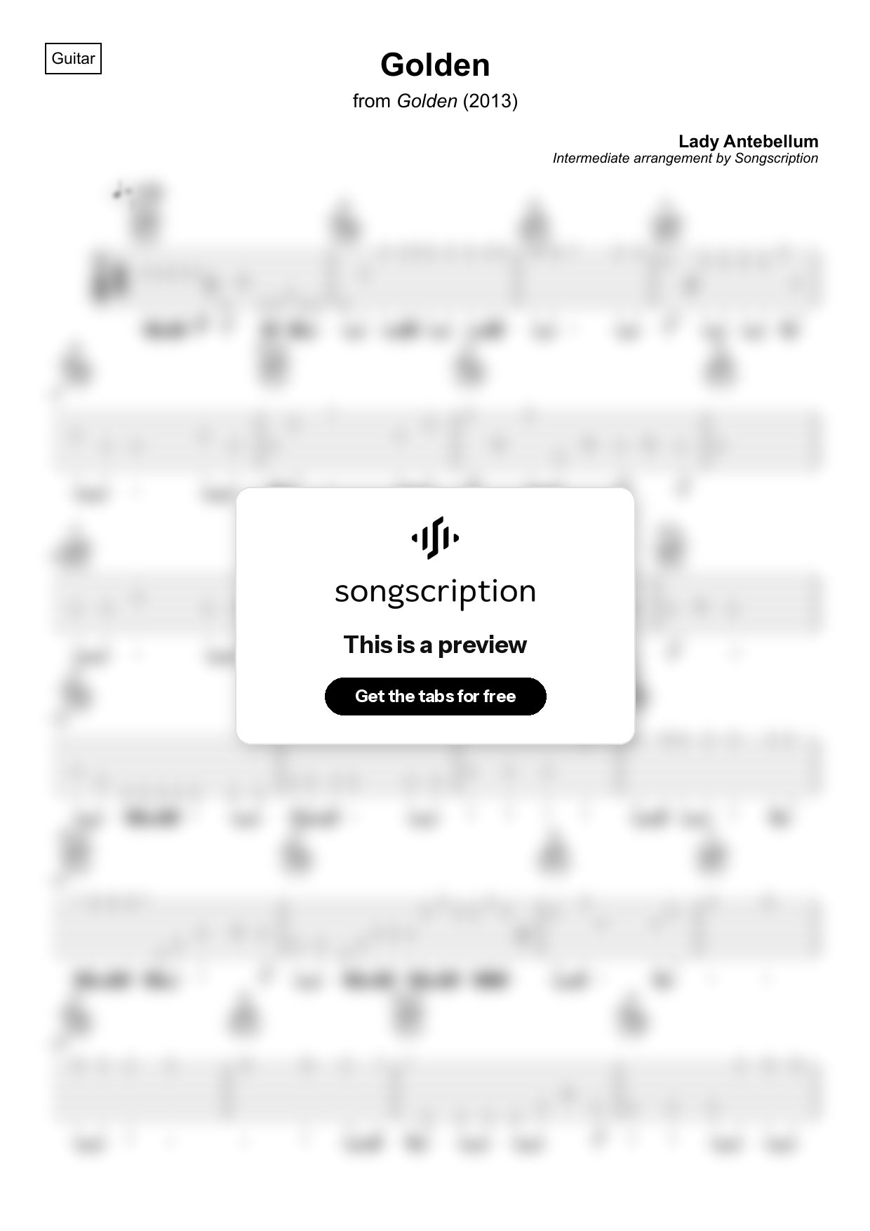 Intermediate Acoustic Guitar Tabs for "Golden" by Lady Antebellum