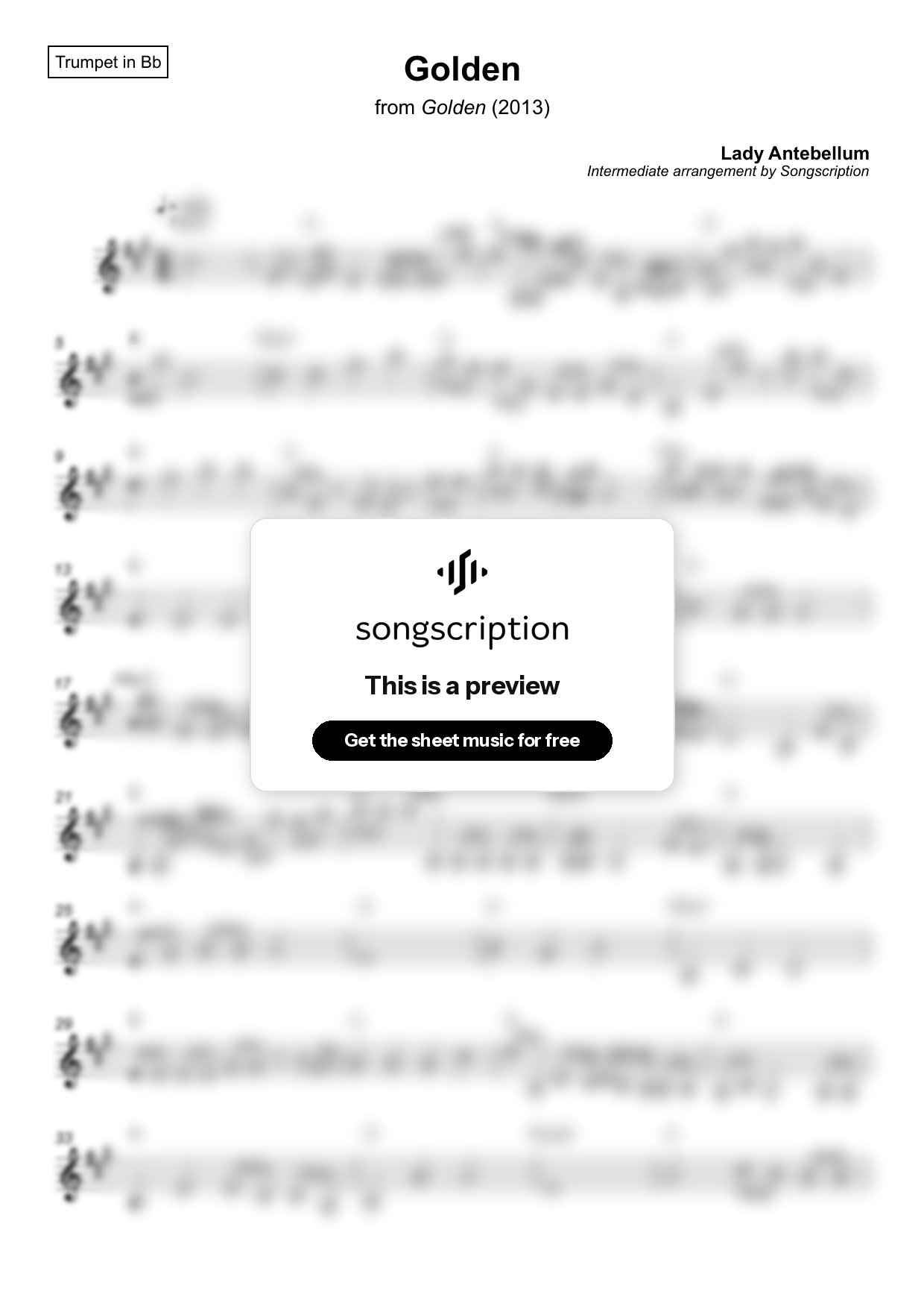 Intermediate Trumpet Sheet Music for "Golden" by Lady Antebellum