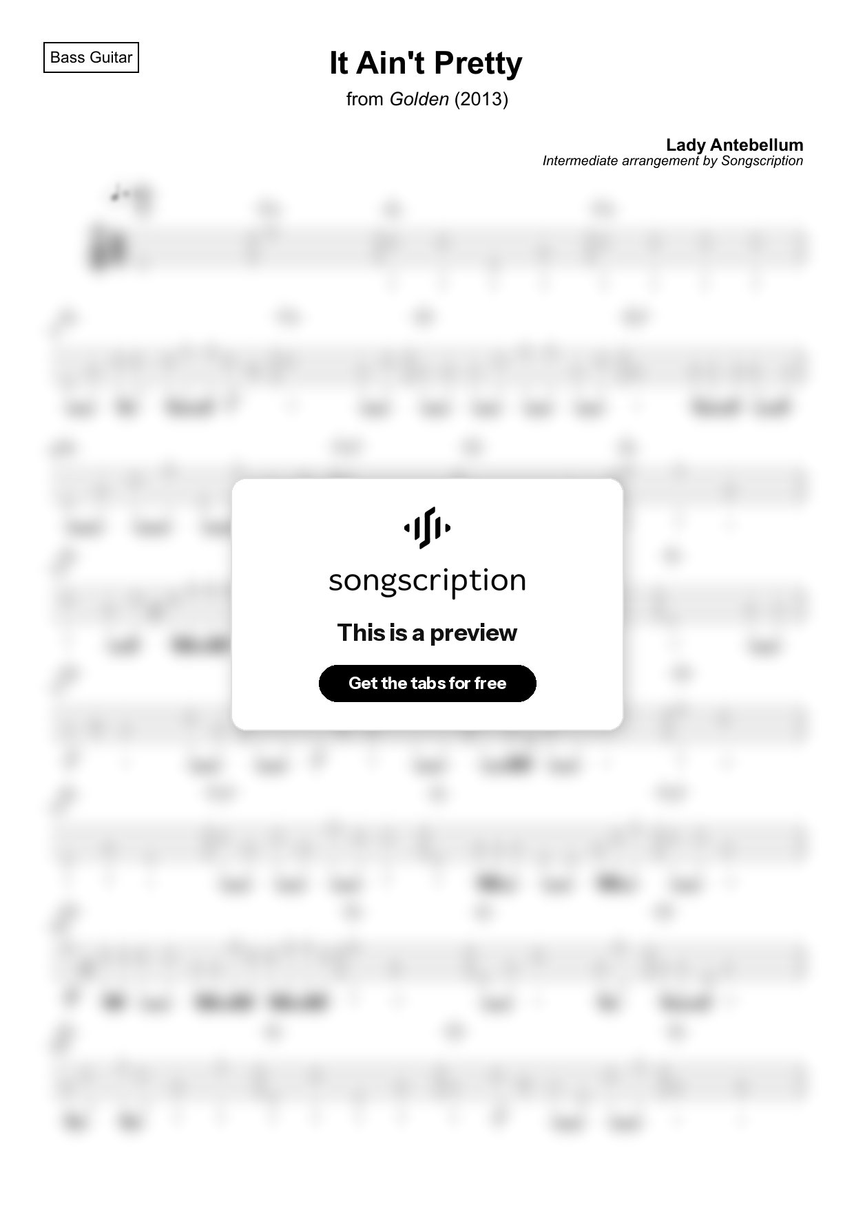 Intermediate Bass Guitar Tabs for "It Ain't Pretty" by Lady Antebellum