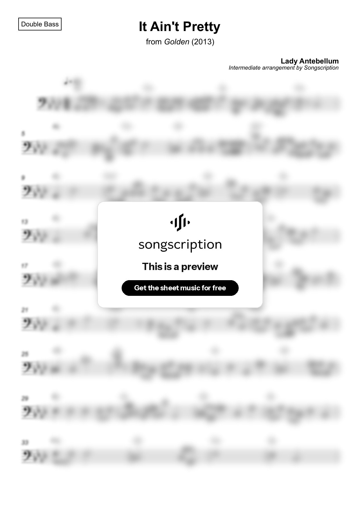 Intermediate Double Bass Sheet Music for "It Ain't Pretty" by Lady Antebellum