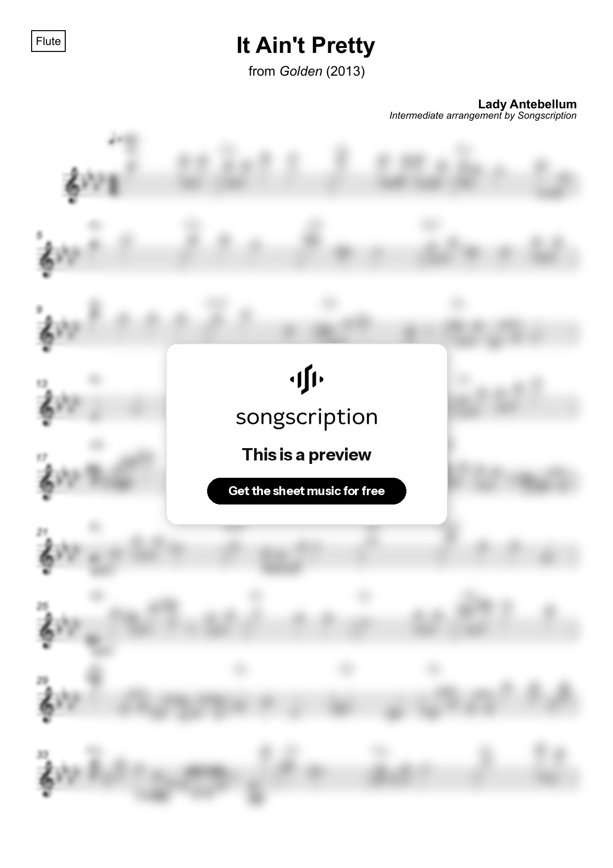 Intermediate Flute Sheet Music for "It Ain't Pretty" by Lady Antebellum