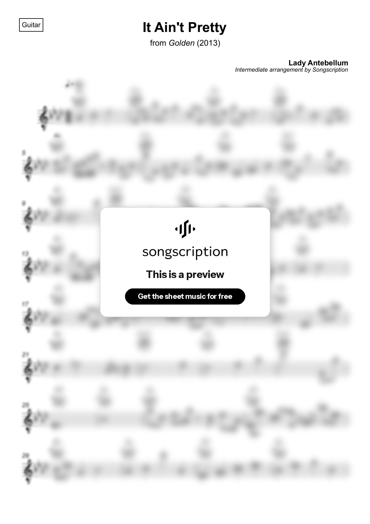 Intermediate Acoustic Guitar Sheet Music for "It Ain't Pretty" by Lady Antebellum