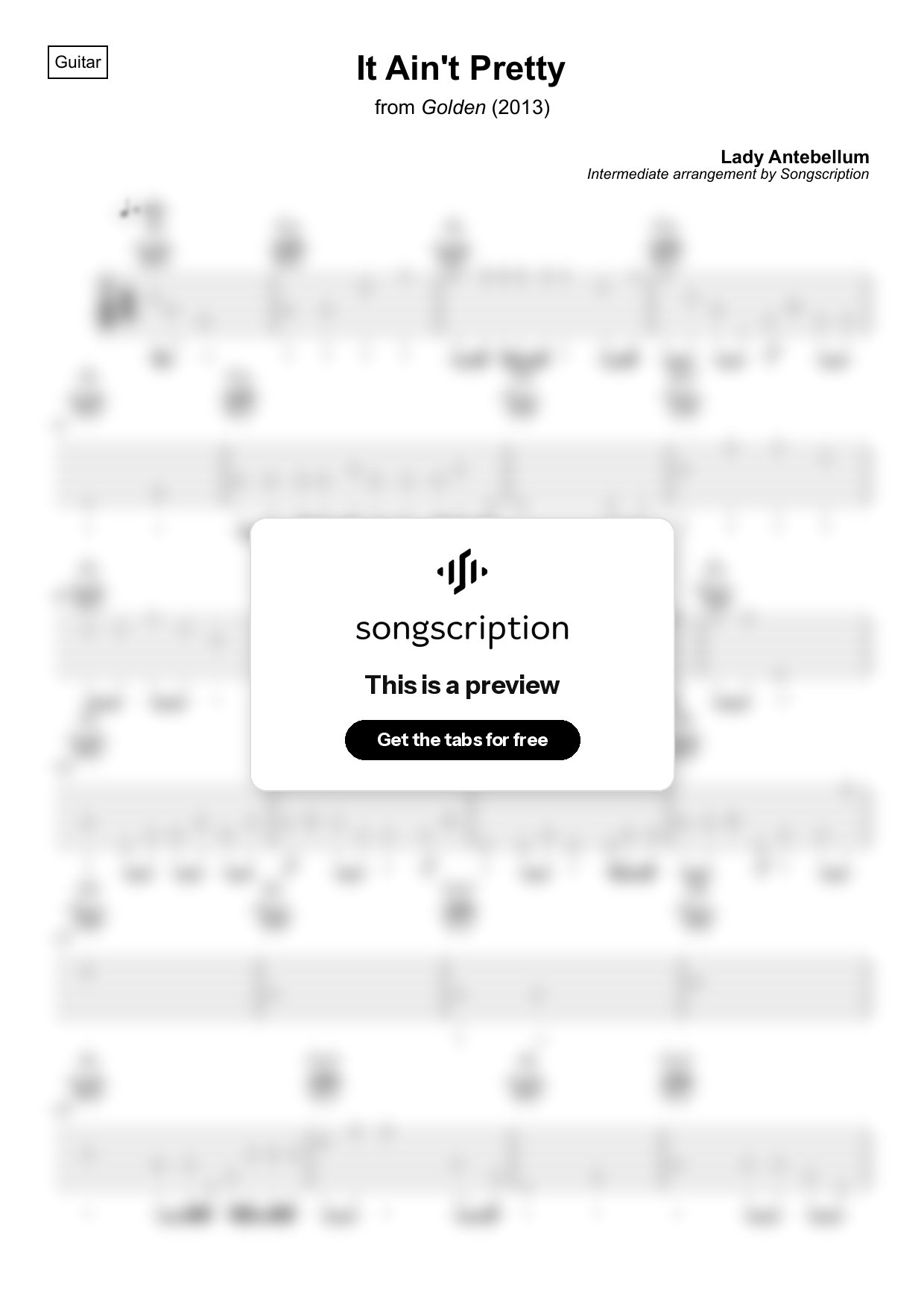 Intermediate Acoustic Guitar Tabs for "It Ain't Pretty" by Lady Antebellum