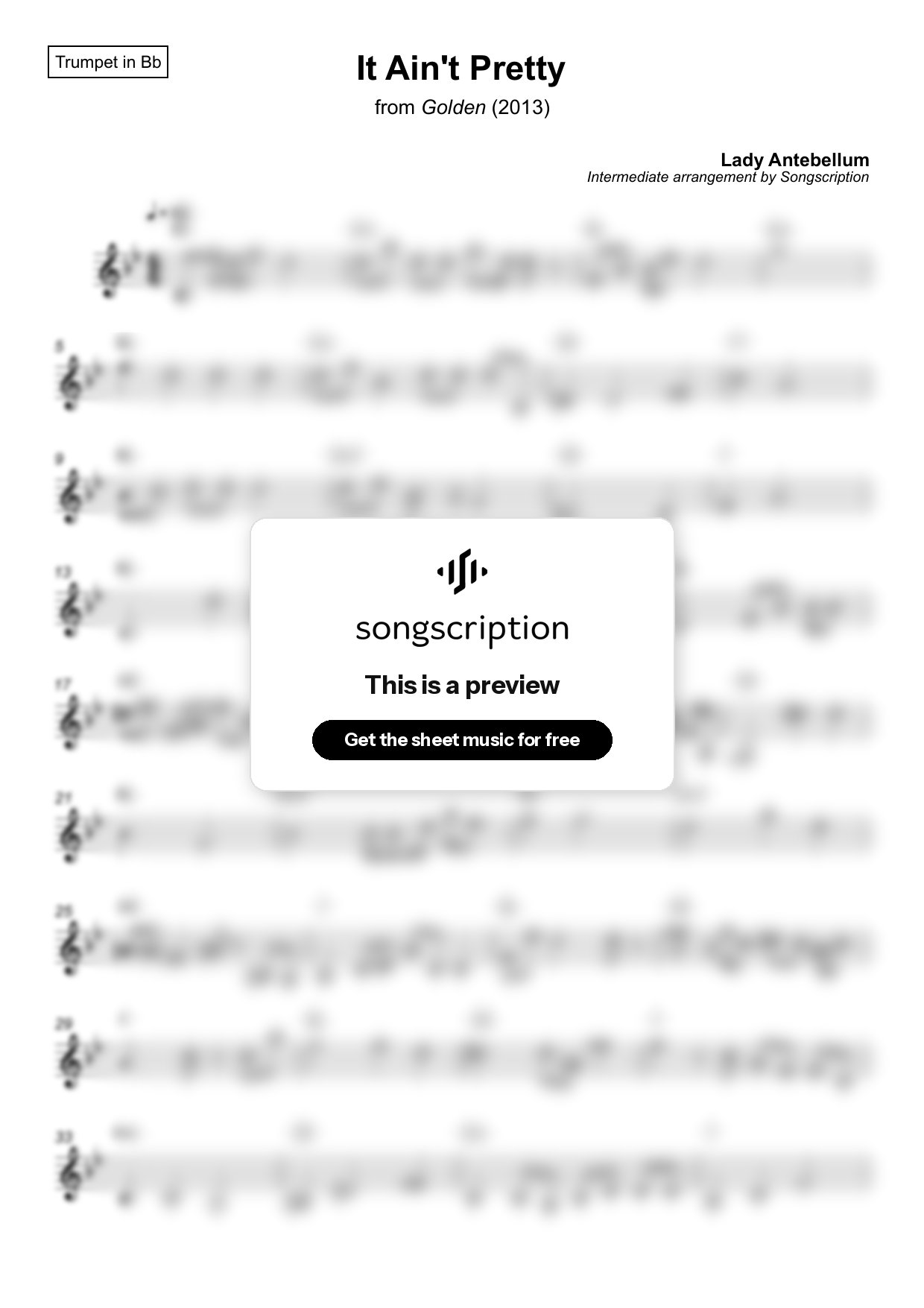 Intermediate Trumpet Sheet Music for "It Ain't Pretty" by Lady Antebellum