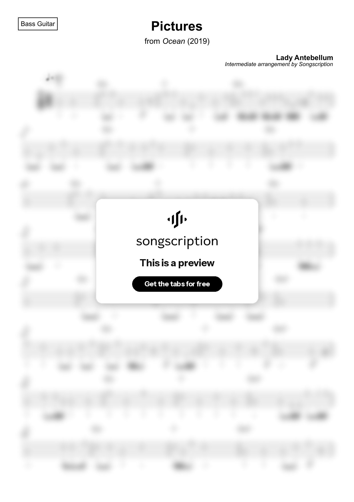Intermediate Bass Guitar Tabs for "Pictures" by Lady Antebellum
