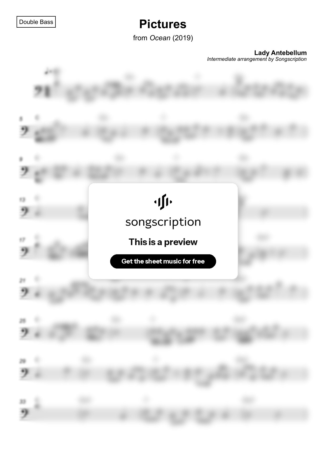 Intermediate Double Bass Sheet Music for "Pictures" by Lady Antebellum