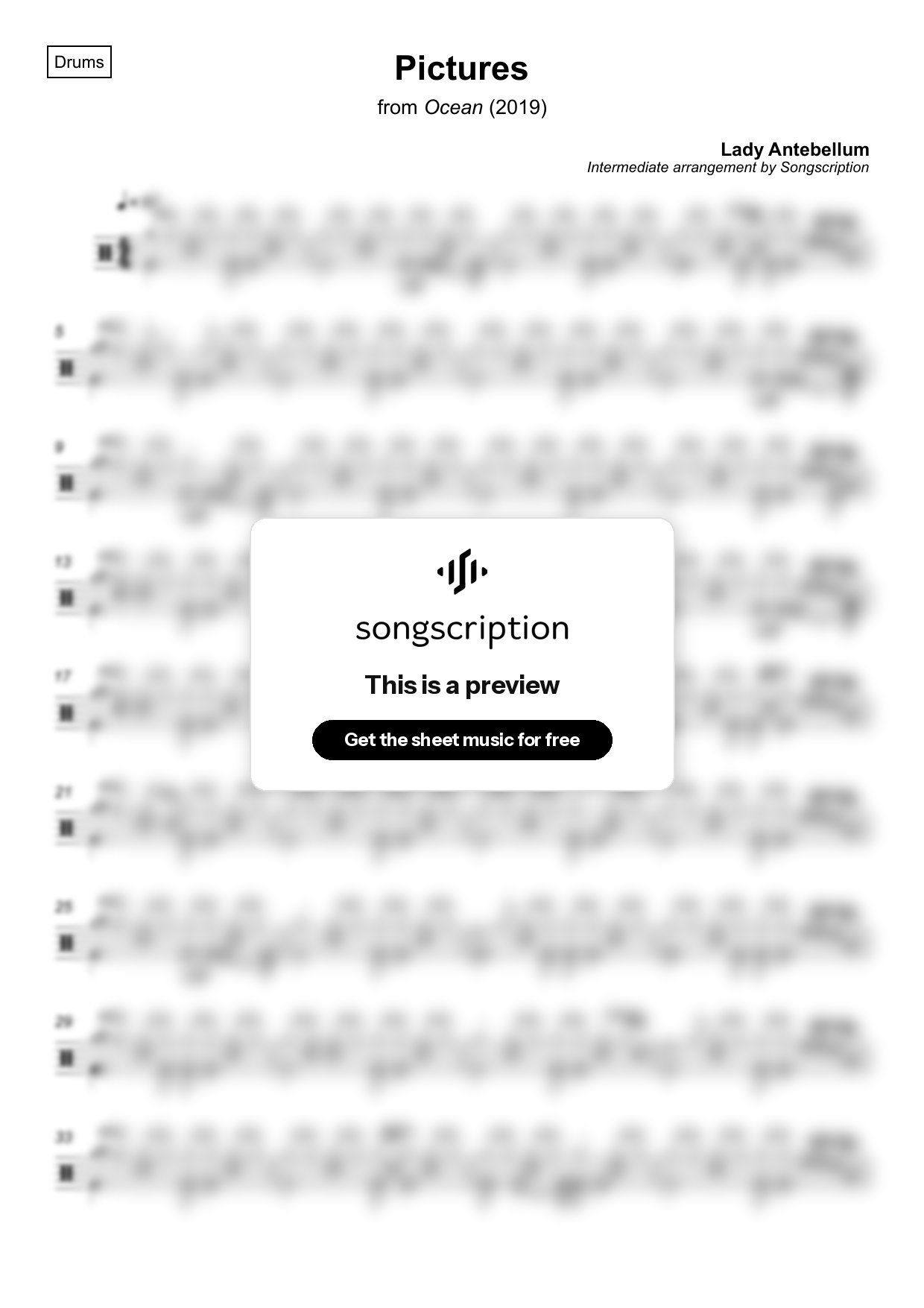 Intermediate Drums Sheet Music for "Pictures" by Lady Antebellum