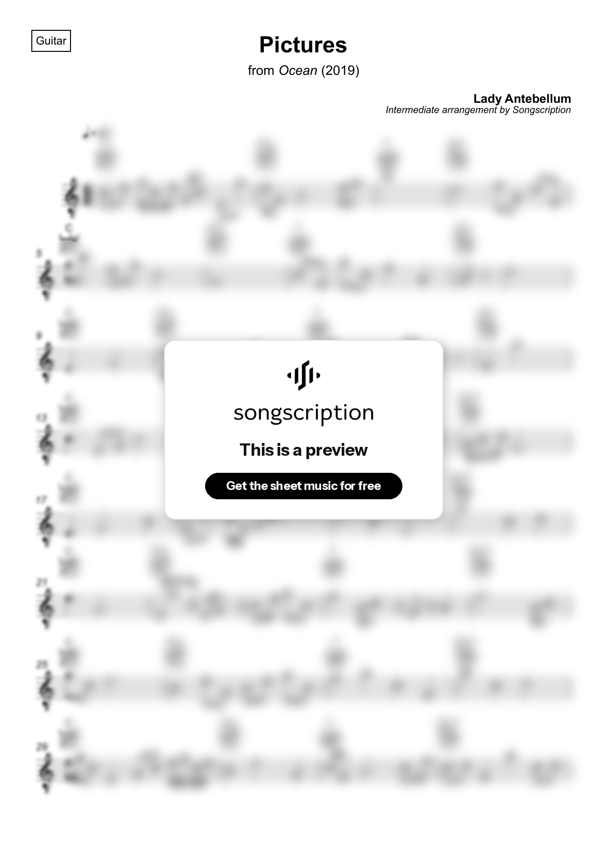 Intermediate Acoustic Guitar Sheet Music for "Pictures" by Lady Antebellum