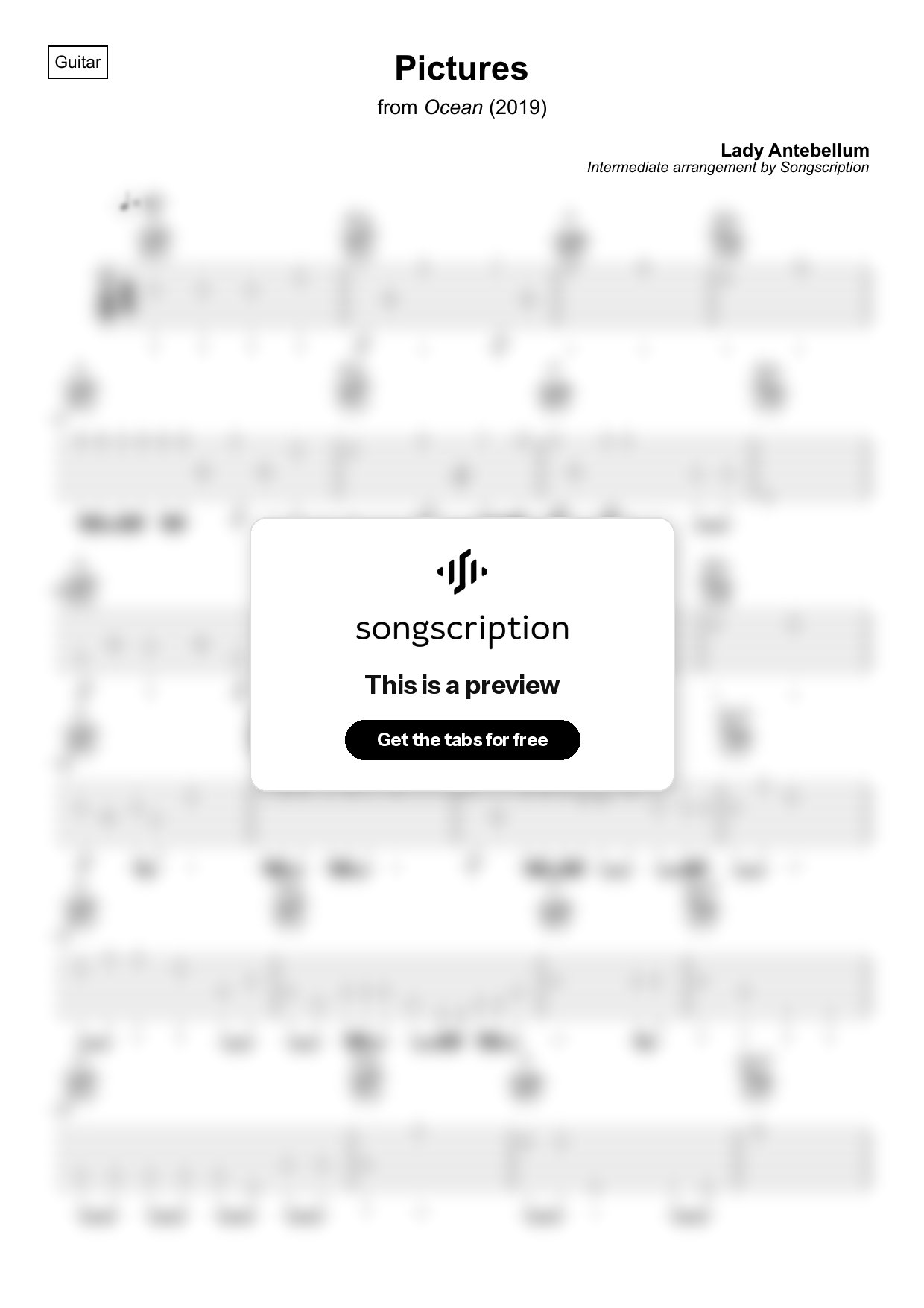 Intermediate Acoustic Guitar Tabs for "Pictures" by Lady Antebellum