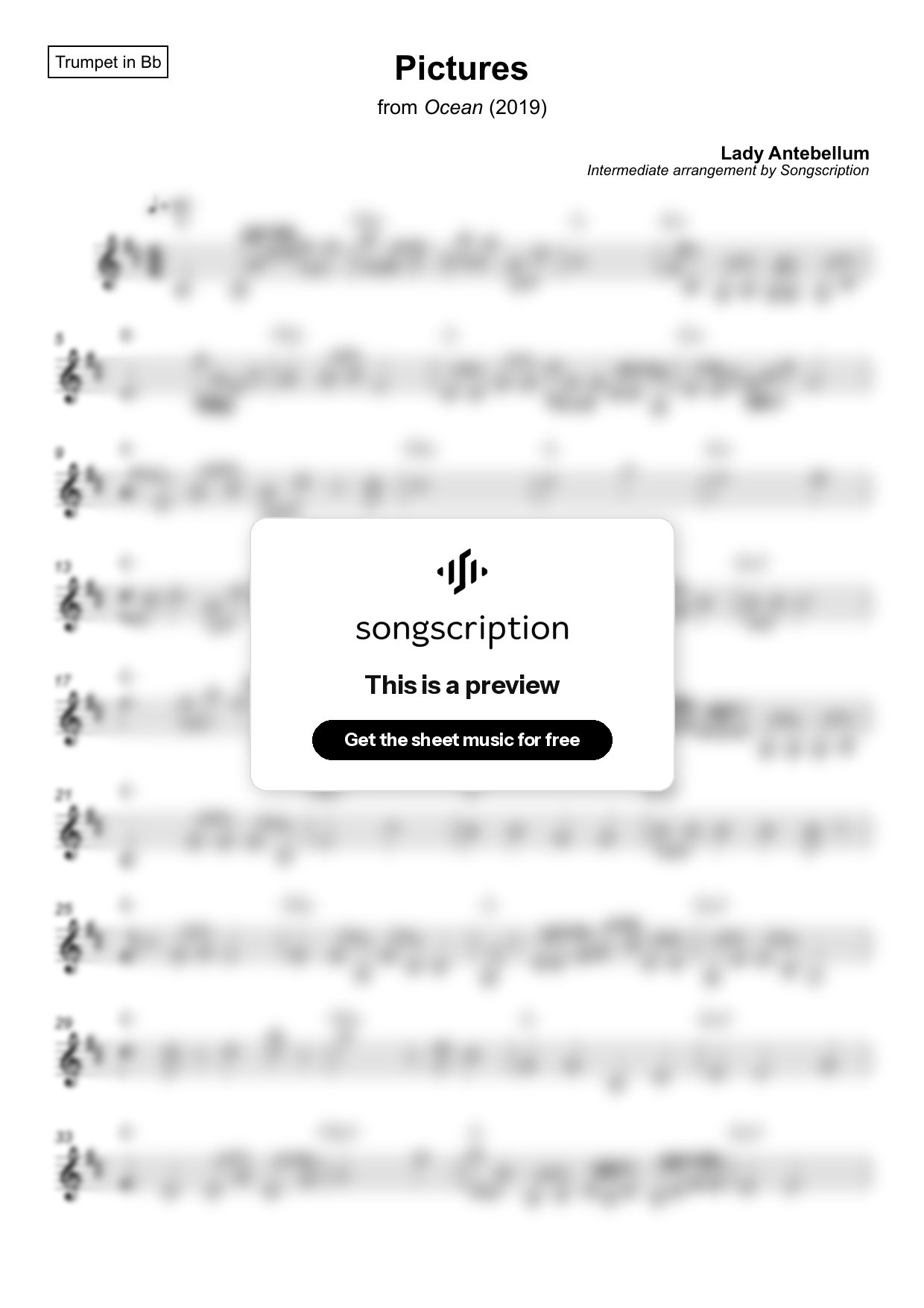 Intermediate Trumpet Sheet Music for "Pictures" by Lady Antebellum