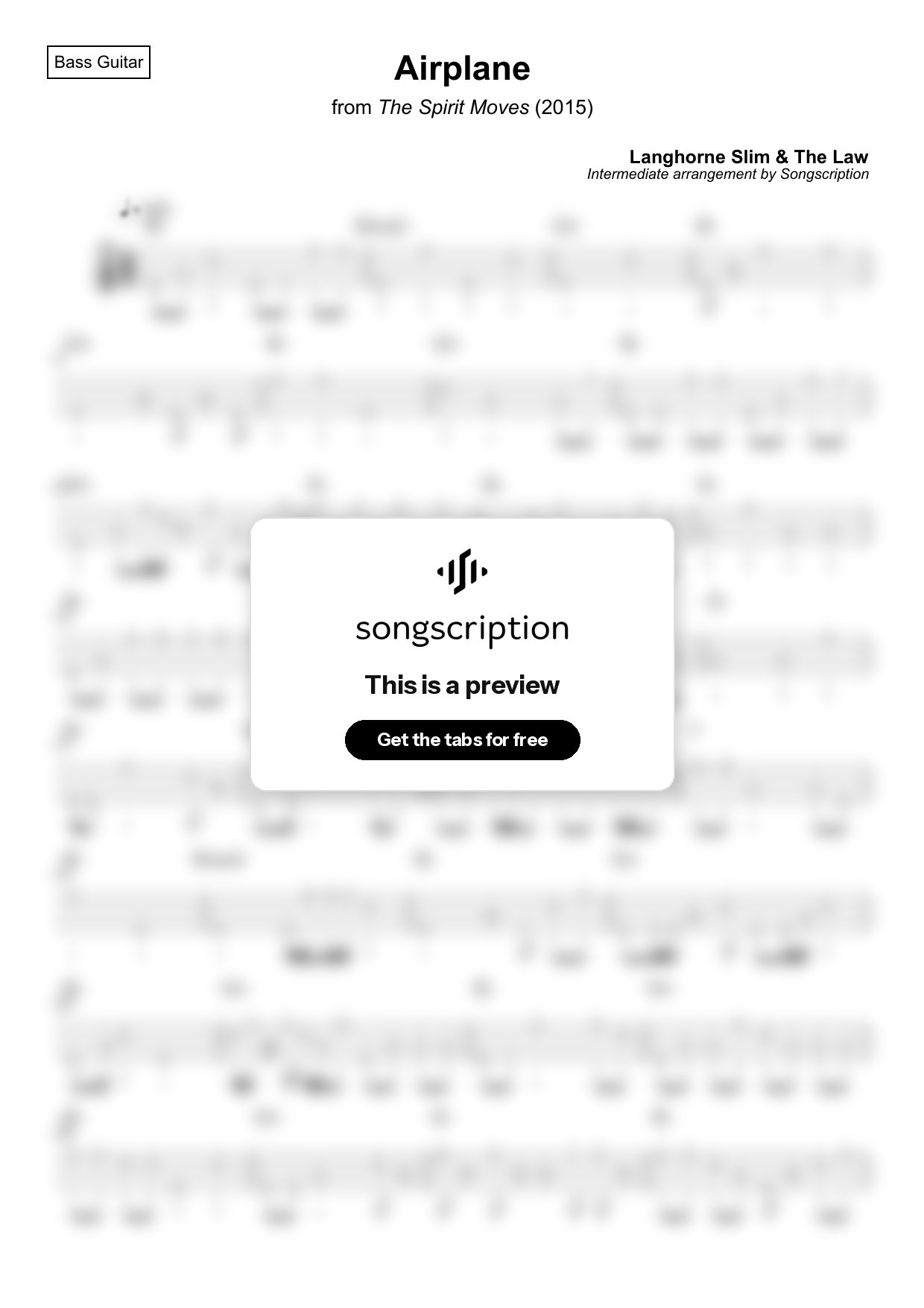 Intermediate Bass Guitar Tabs for "Airplane" by Langhorne Slim & The Law