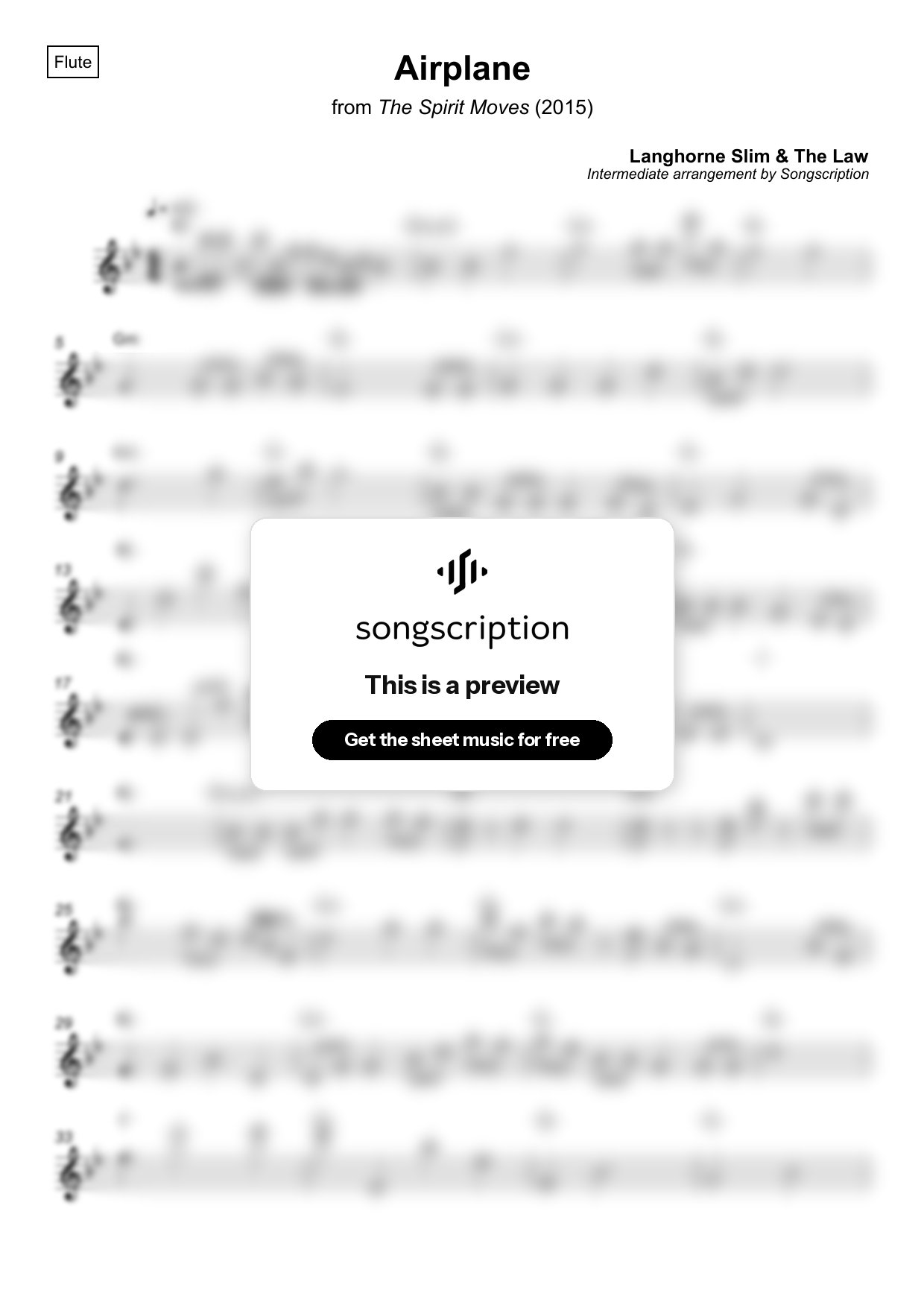 Intermediate Flute Sheet Music for "Airplane" by Langhorne Slim & The Law