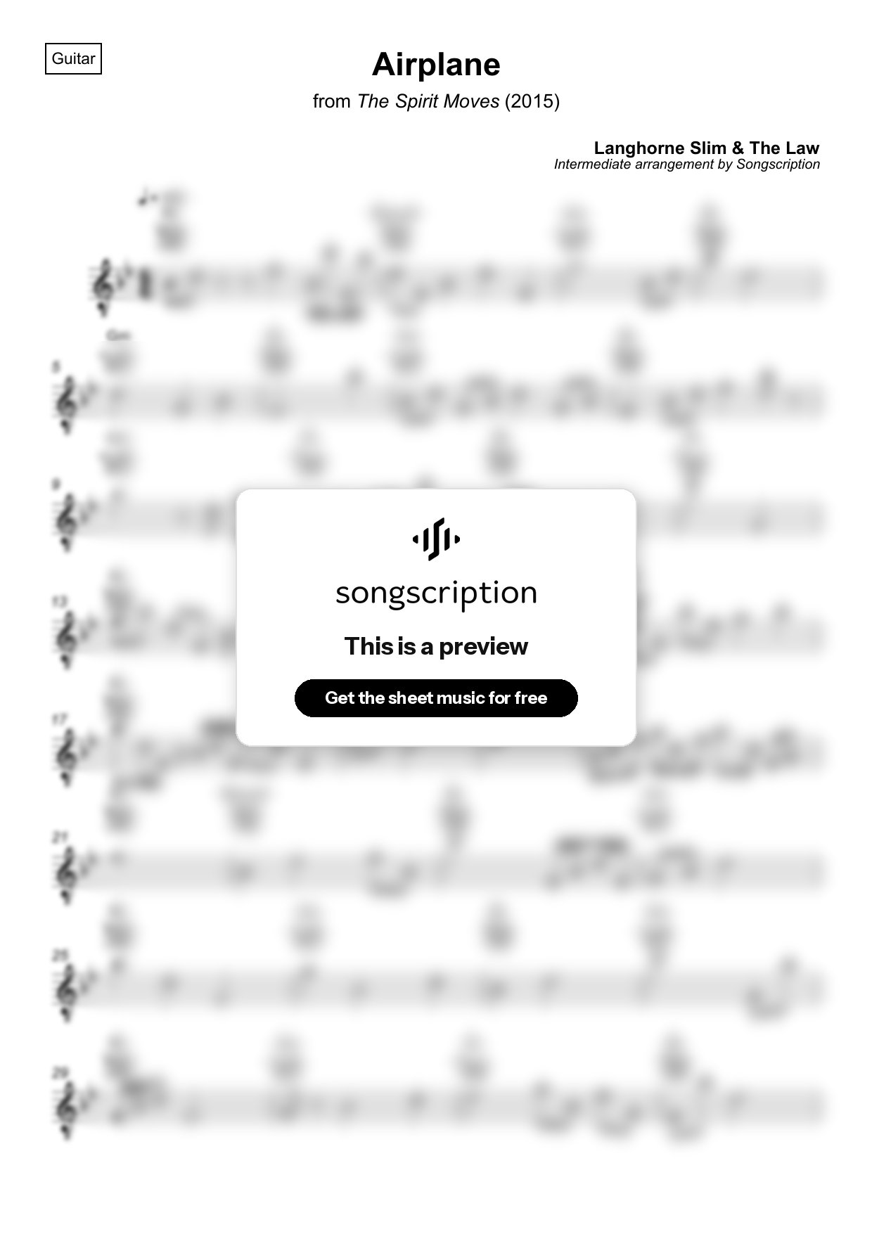 Intermediate Acoustic Guitar Sheet Music for "Airplane" by Langhorne Slim & The Law