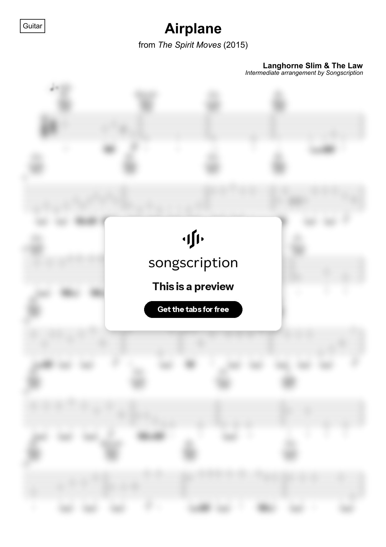 Intermediate Acoustic Guitar Tabs for "Airplane" by Langhorne Slim & The Law