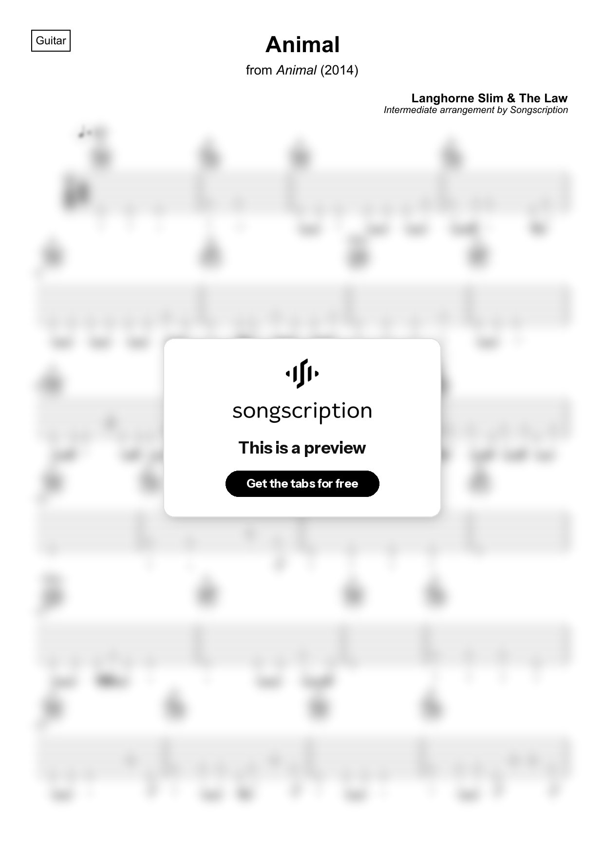 Intermediate Acoustic Guitar Tabs for "Animal" by Langhorne Slim & The Law