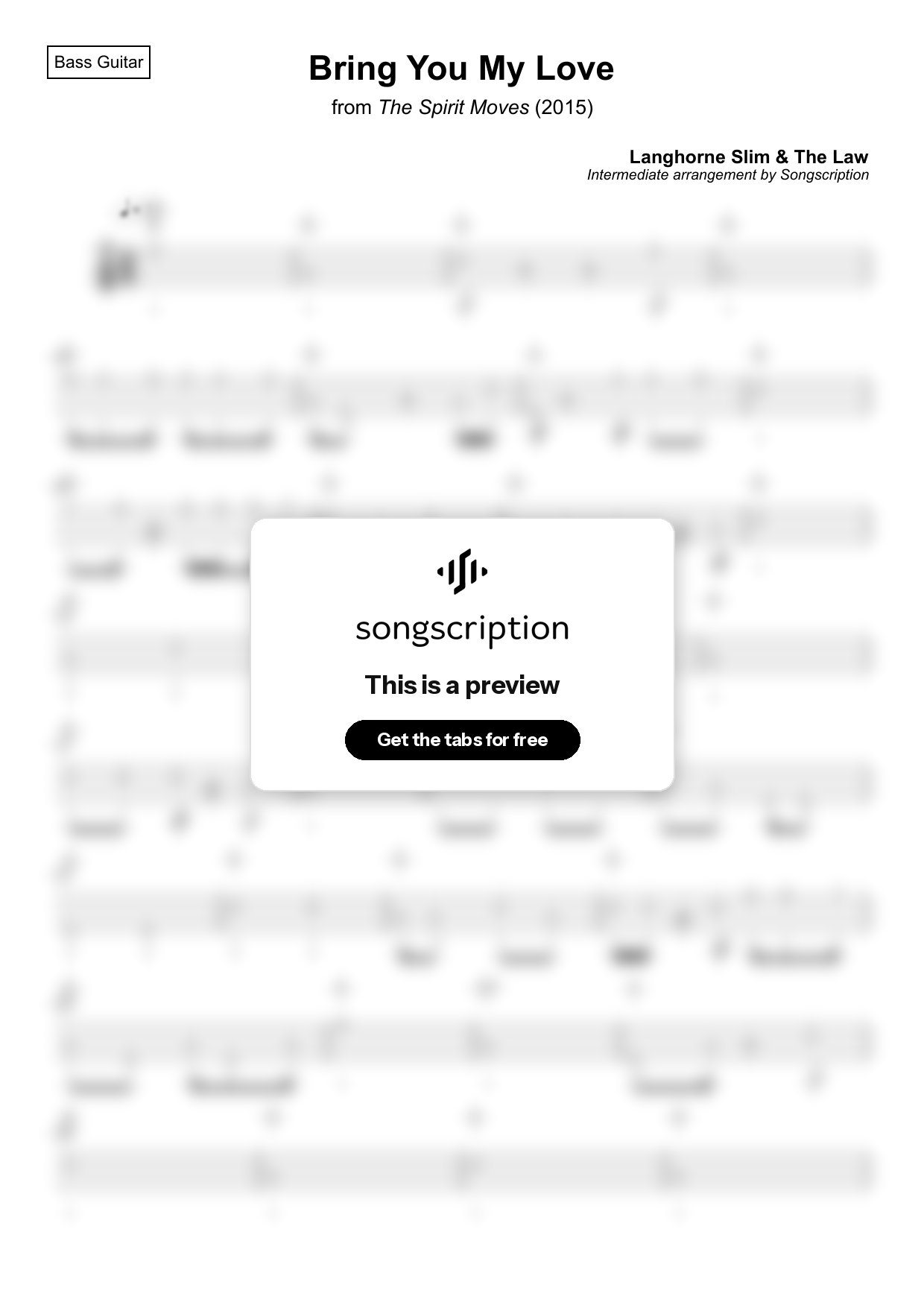 Intermediate Bass Guitar Tabs for "Bring You My Love" by Langhorne Slim & The Law