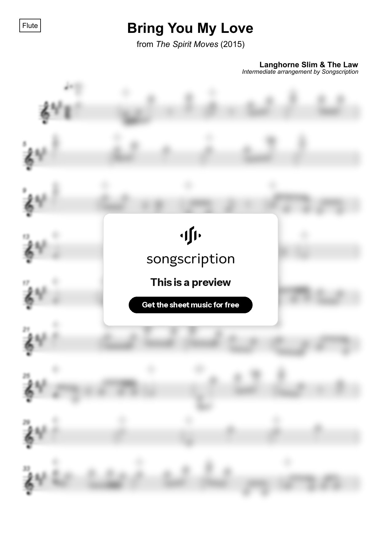 Intermediate Flute Sheet Music for "Bring You My Love" by Langhorne Slim & The Law