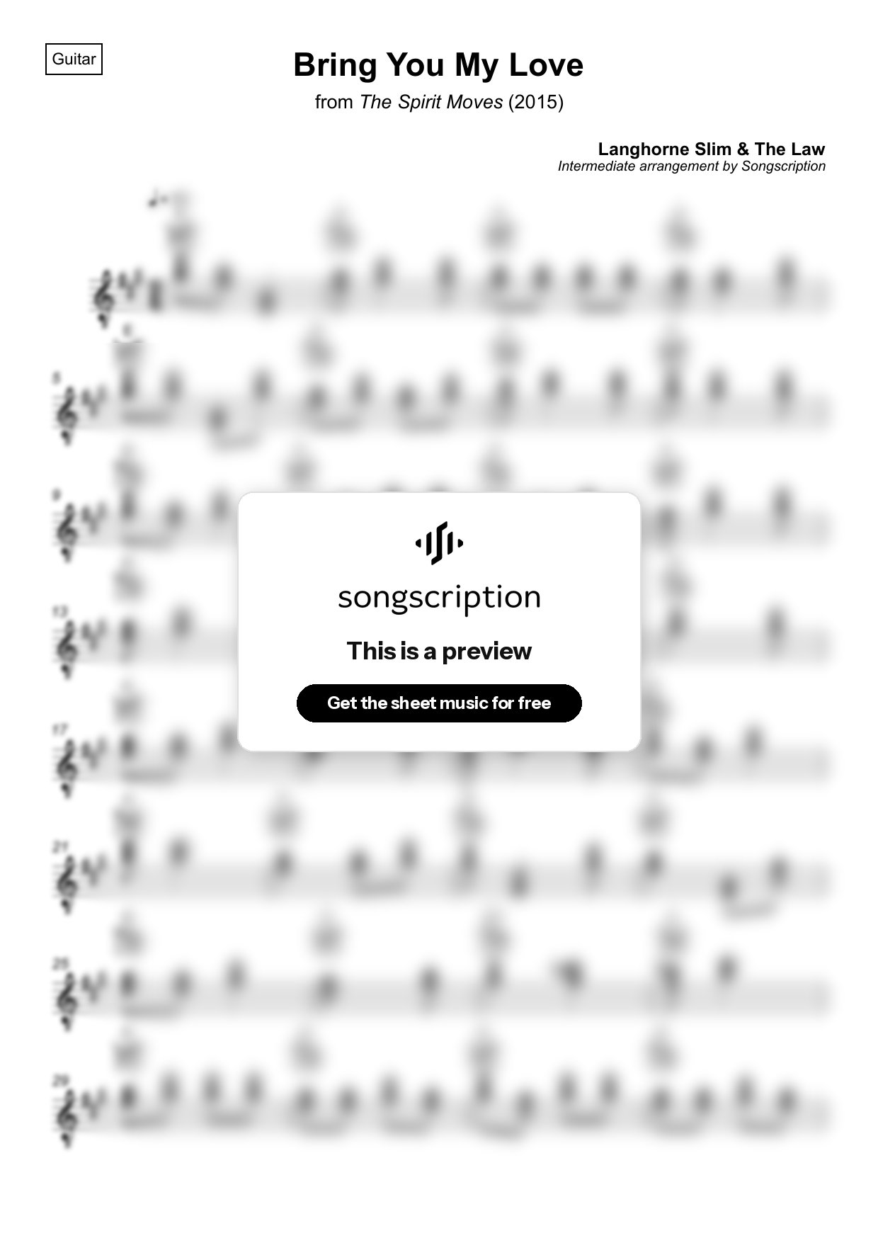 Intermediate Acoustic Guitar Sheet Music for "Bring You My Love" by Langhorne Slim & The Law