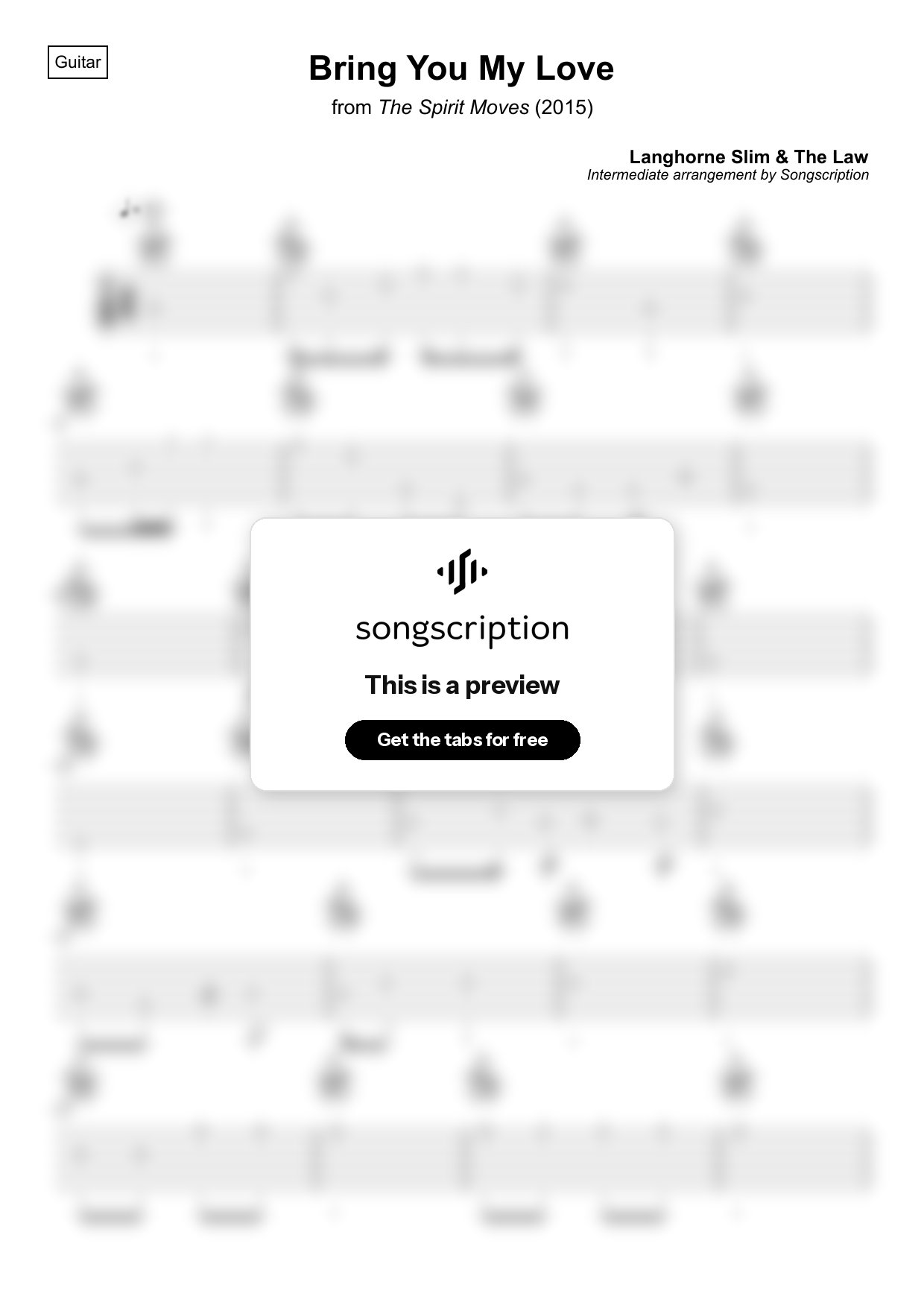 Intermediate Acoustic Guitar Tabs for "Bring You My Love" by Langhorne Slim & The Law